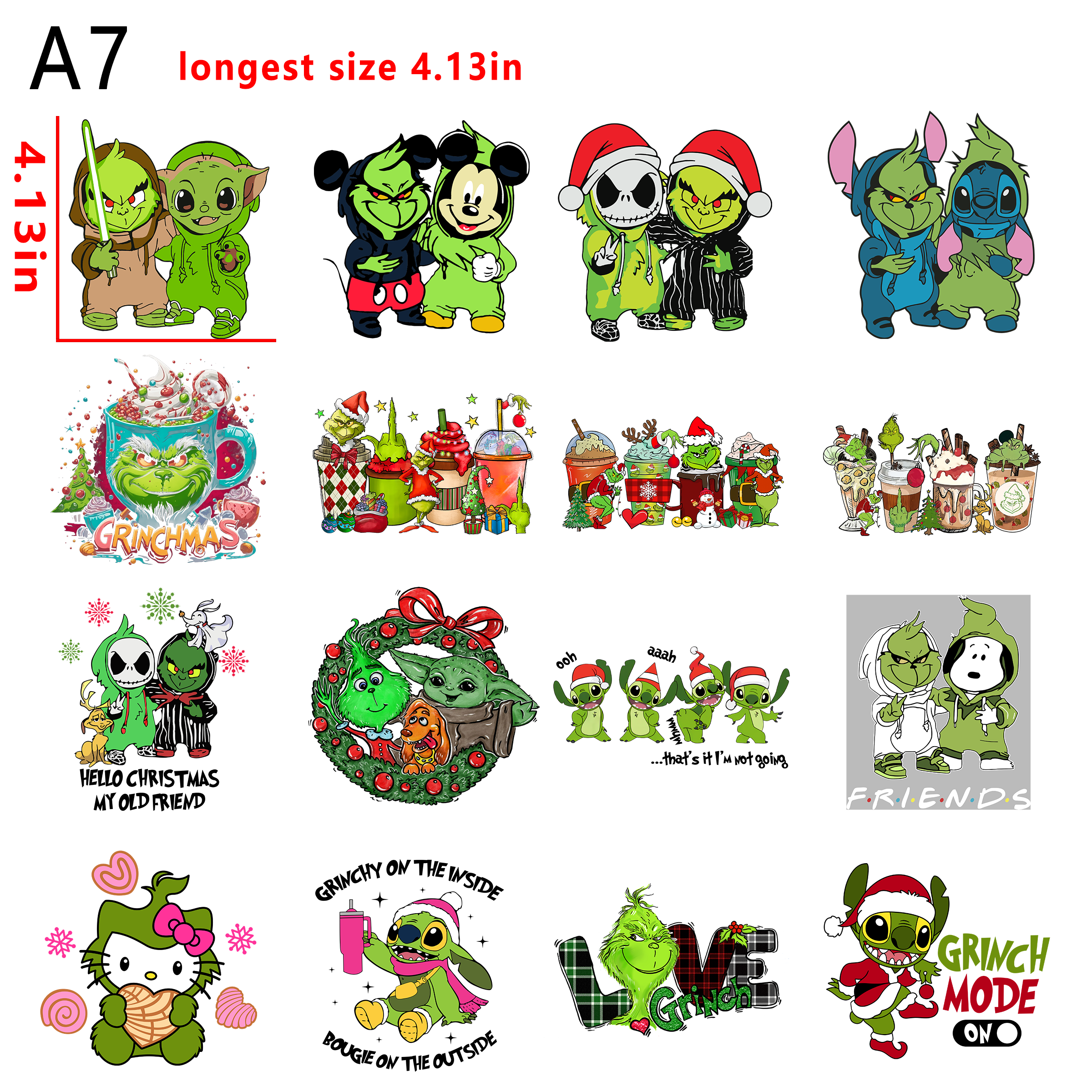 Friends crossover Christmas  grinch bundle DTF heat transfer vinyl for T-shirt hoodies fabrics