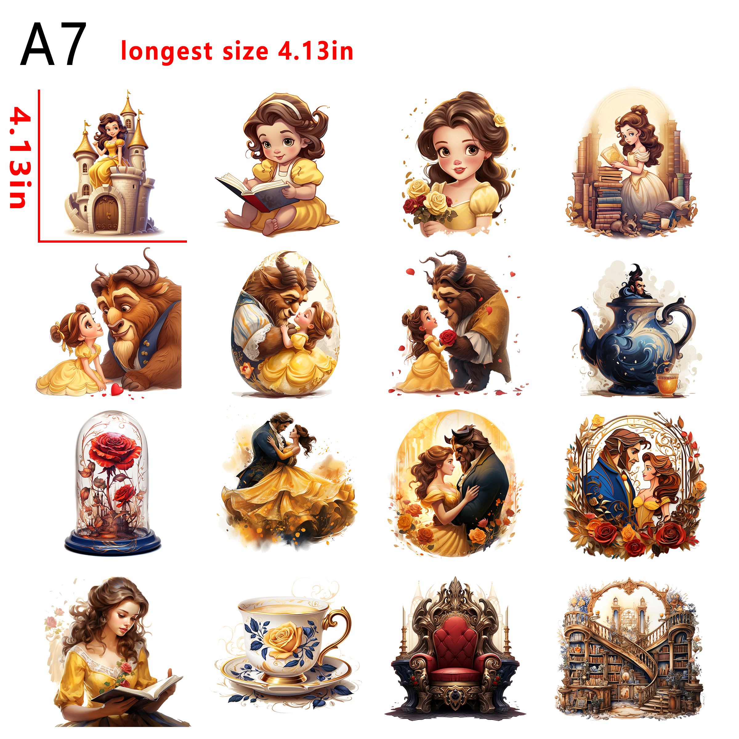 Beauty and the Beast bella princess bundle DTF heat transfer vinyl for T-shirt hoodies fabrics