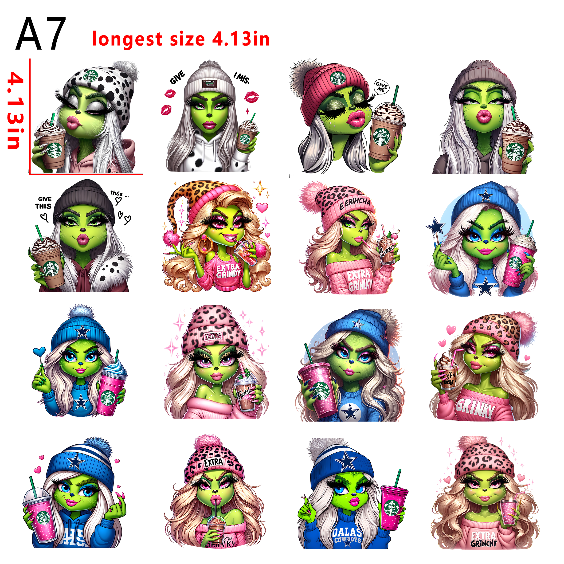 Grinch Girl Christmas  bundle DTF heat transfer vinyl for T-shirt hoodies fabrics