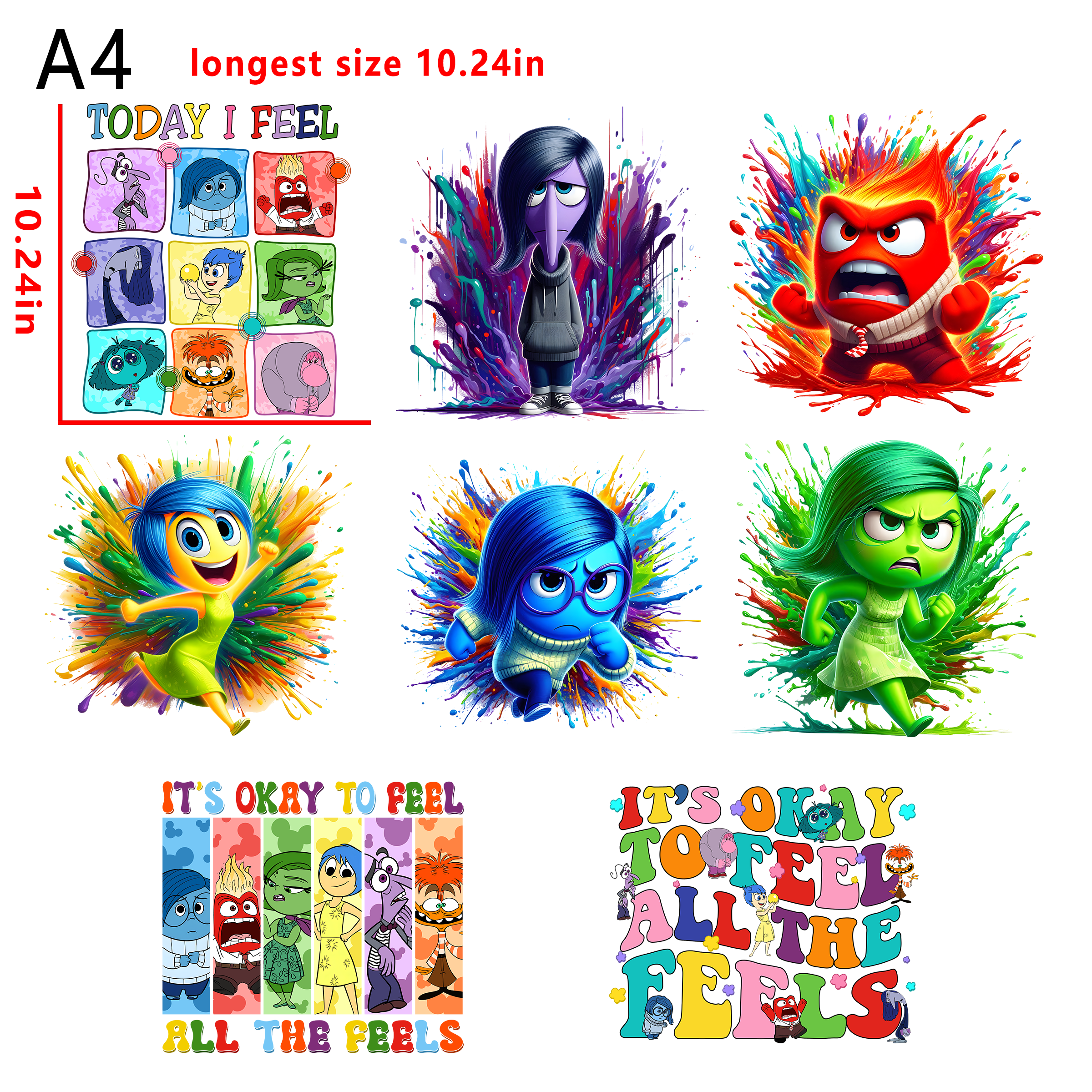 Inside out 2 movie bundle DTF heat transfer vinyl for T-shirt hoodies fabrics