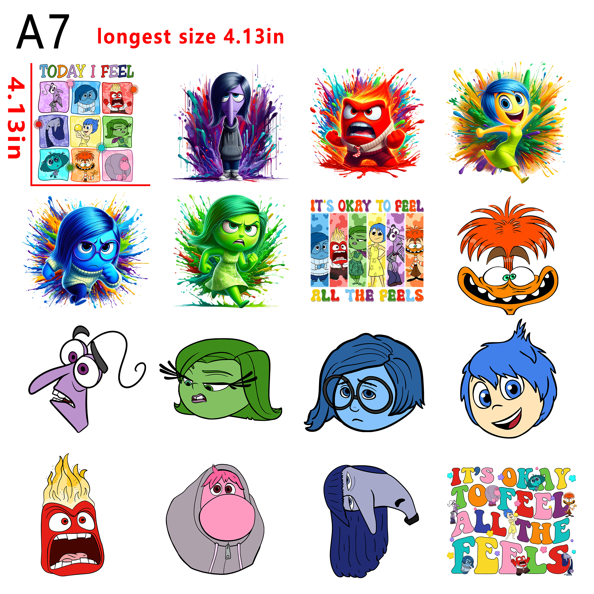 Inside out 2 movie bundle DTF heat transfer vinyl for T-shirt hoodies fabrics