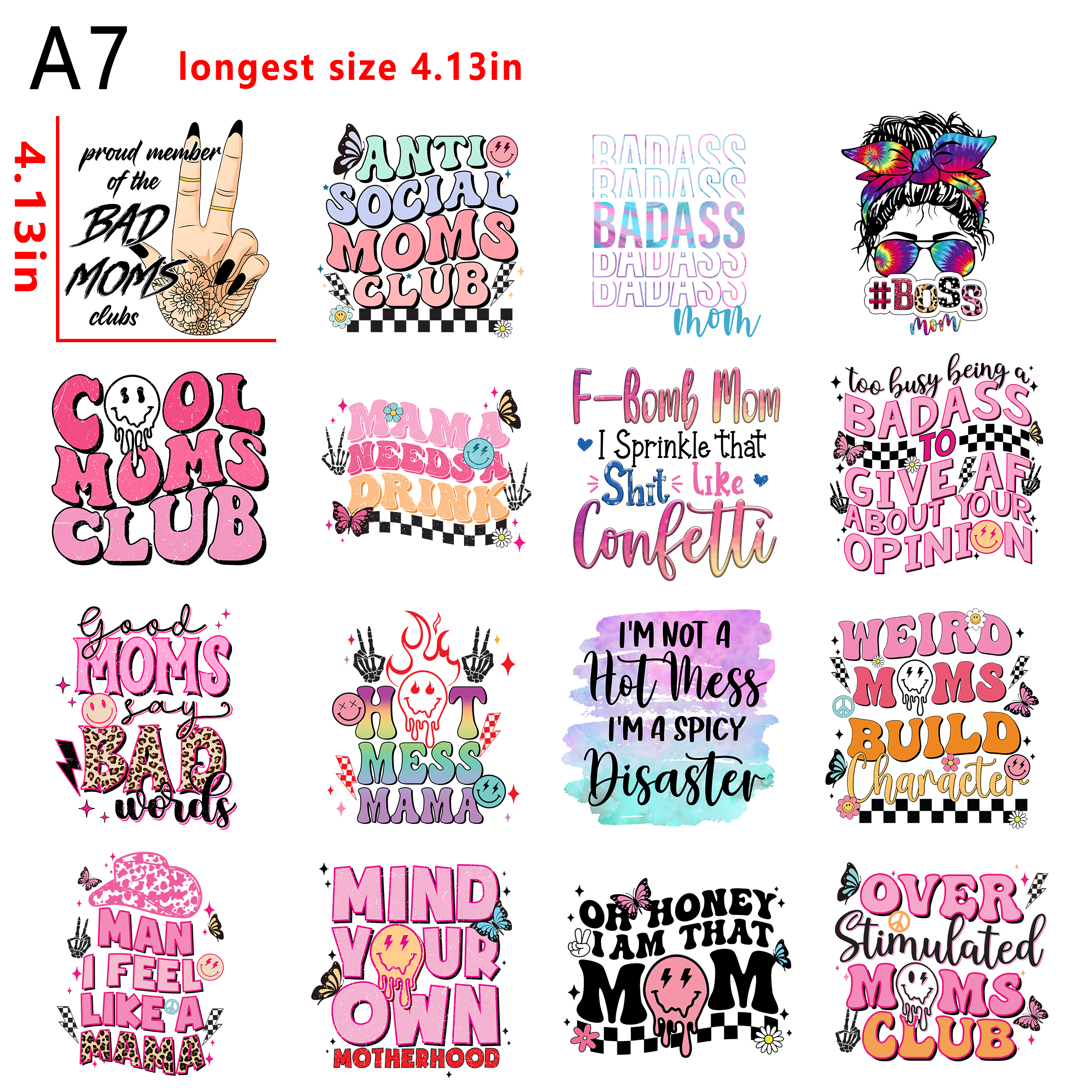 Bad mom club sassy quotes bundle DTF heat transfer vinyl for T-shirt hoodies fabrics