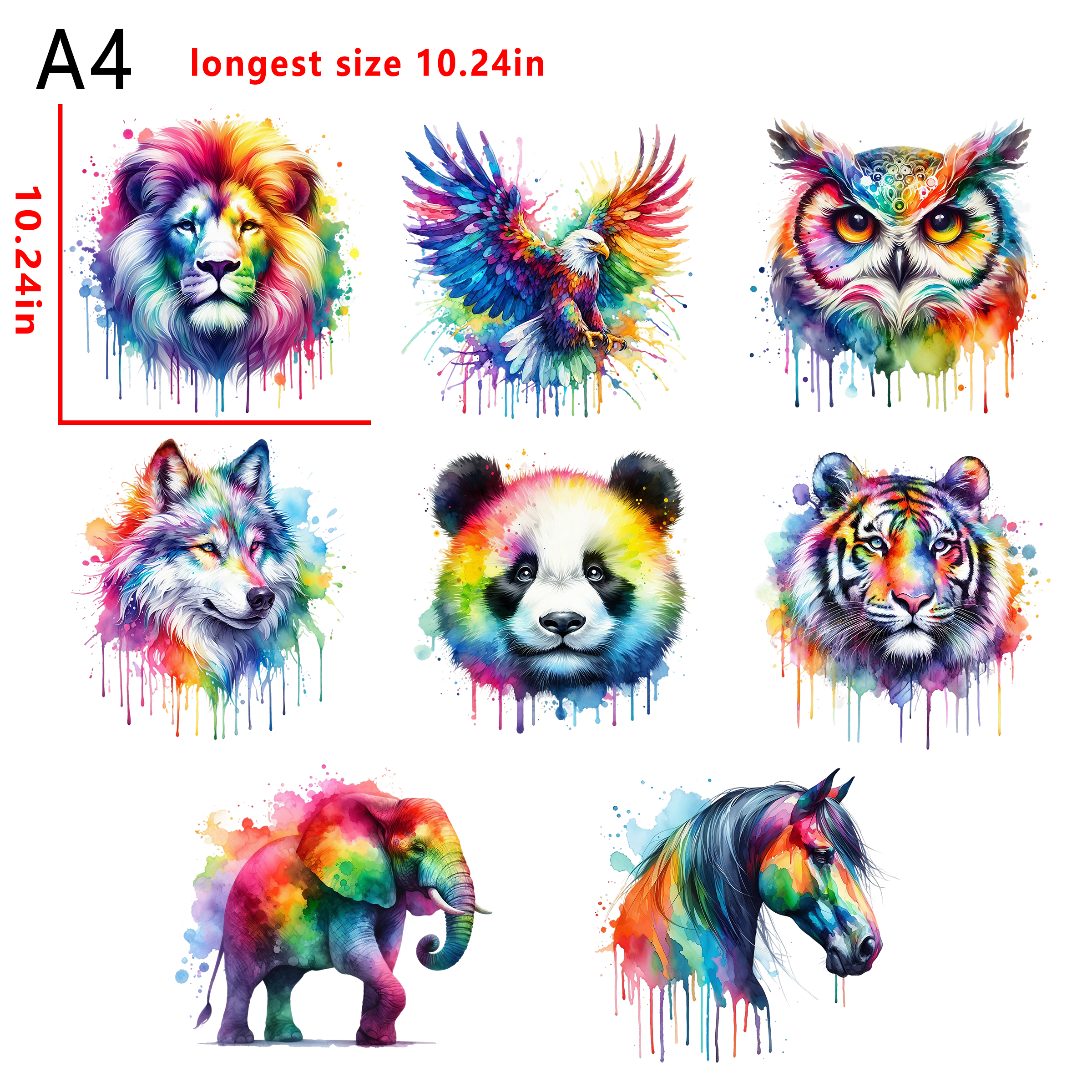 Splash color Forest Animals  bundle DTF heat transfer vinyl for T-shirt hoodies fabrics