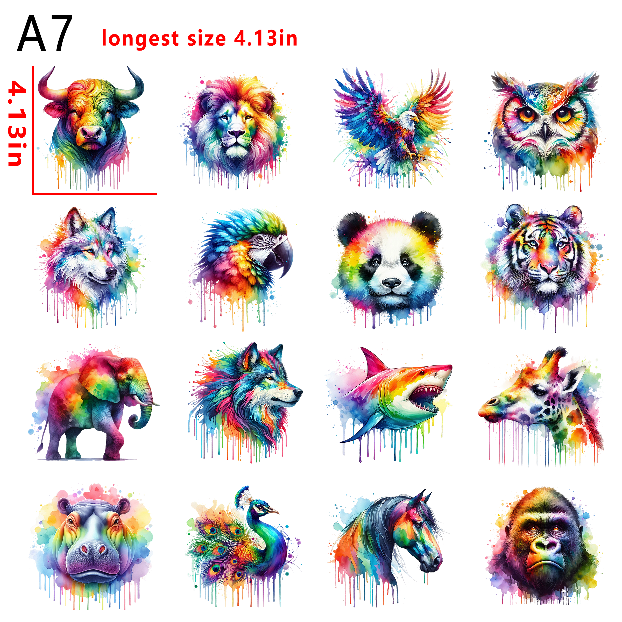 Splash color Forest Animals  bundle DTF heat transfer vinyl for T-shirt hoodies fabrics