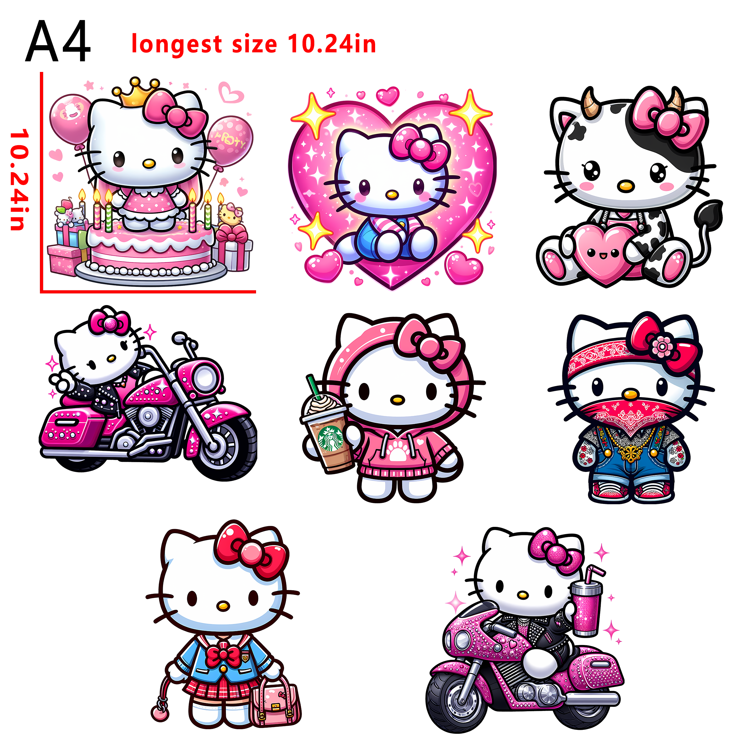 Hello Kitty HK cute cartoon sanrio bundle DTF heat transfer vinyl for T-shirt hoodies fabrics