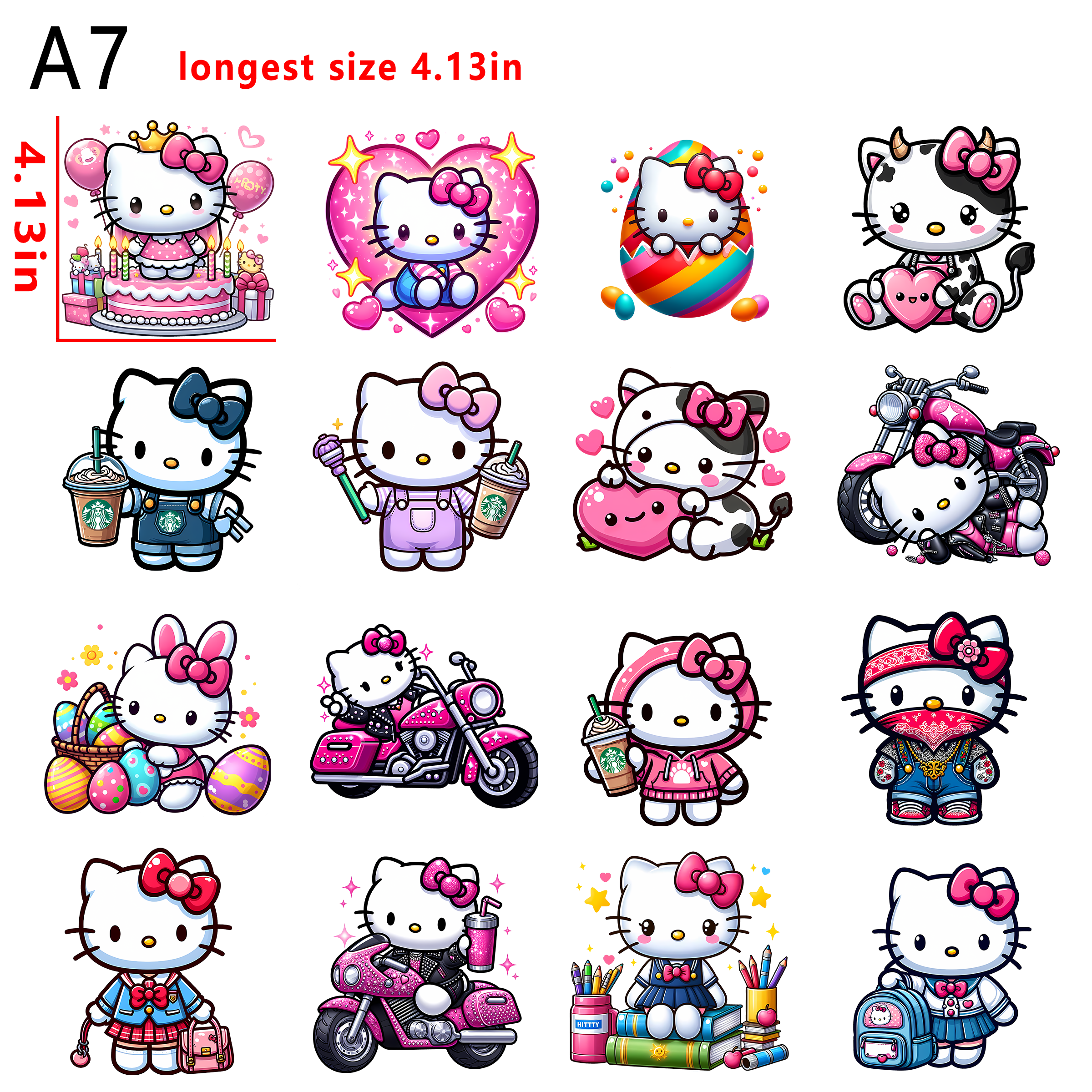Hello Kitty HK cute cartoon sanrio bundle DTF heat transfer vinyl for T-shirt hoodies fabrics