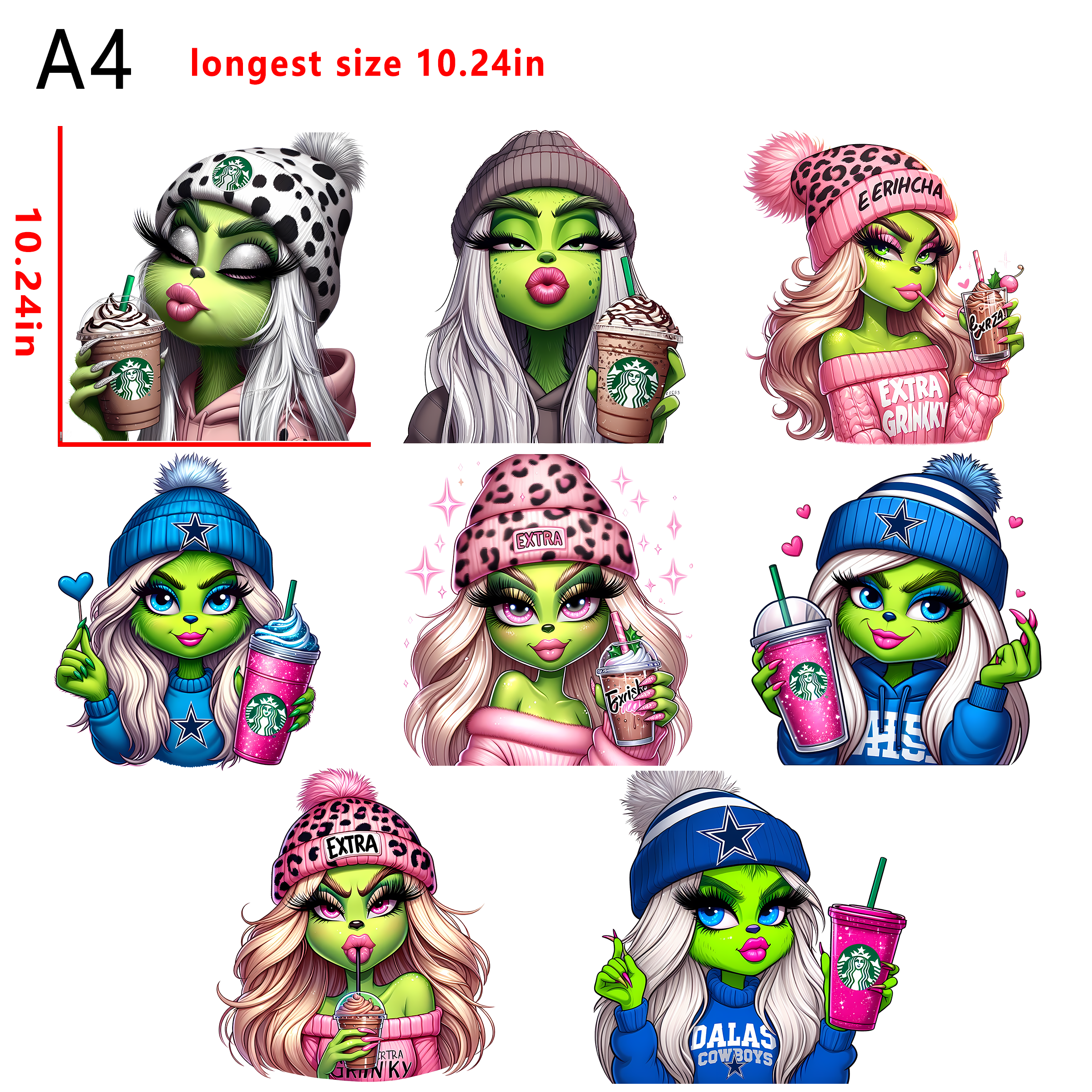 Grinch Girl Christmas  bundle DTF heat transfer vinyl for T-shirt hoodies fabrics