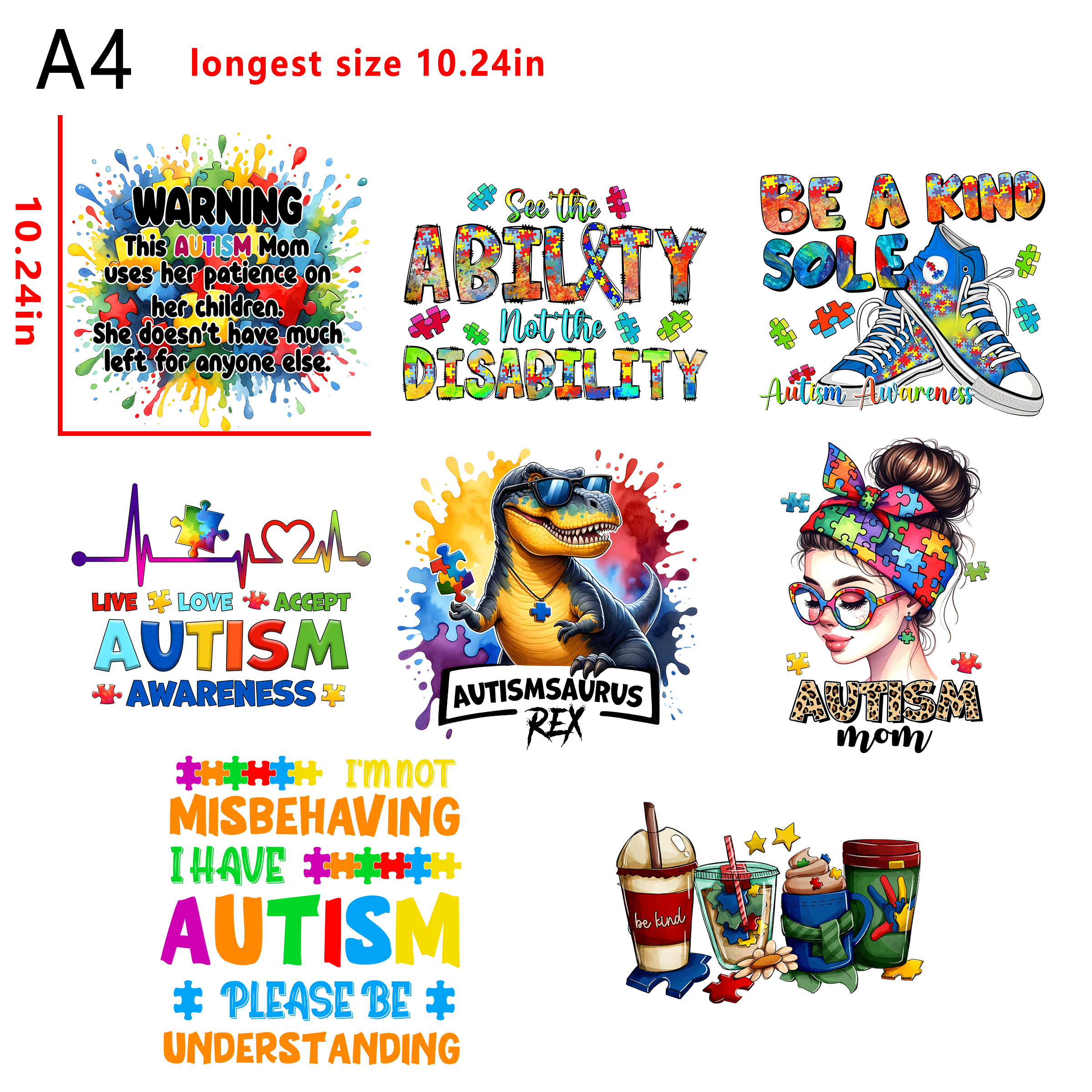 Autism awareness bundle DTF heat transfer vinyl for T-shirt hoodies fabrics