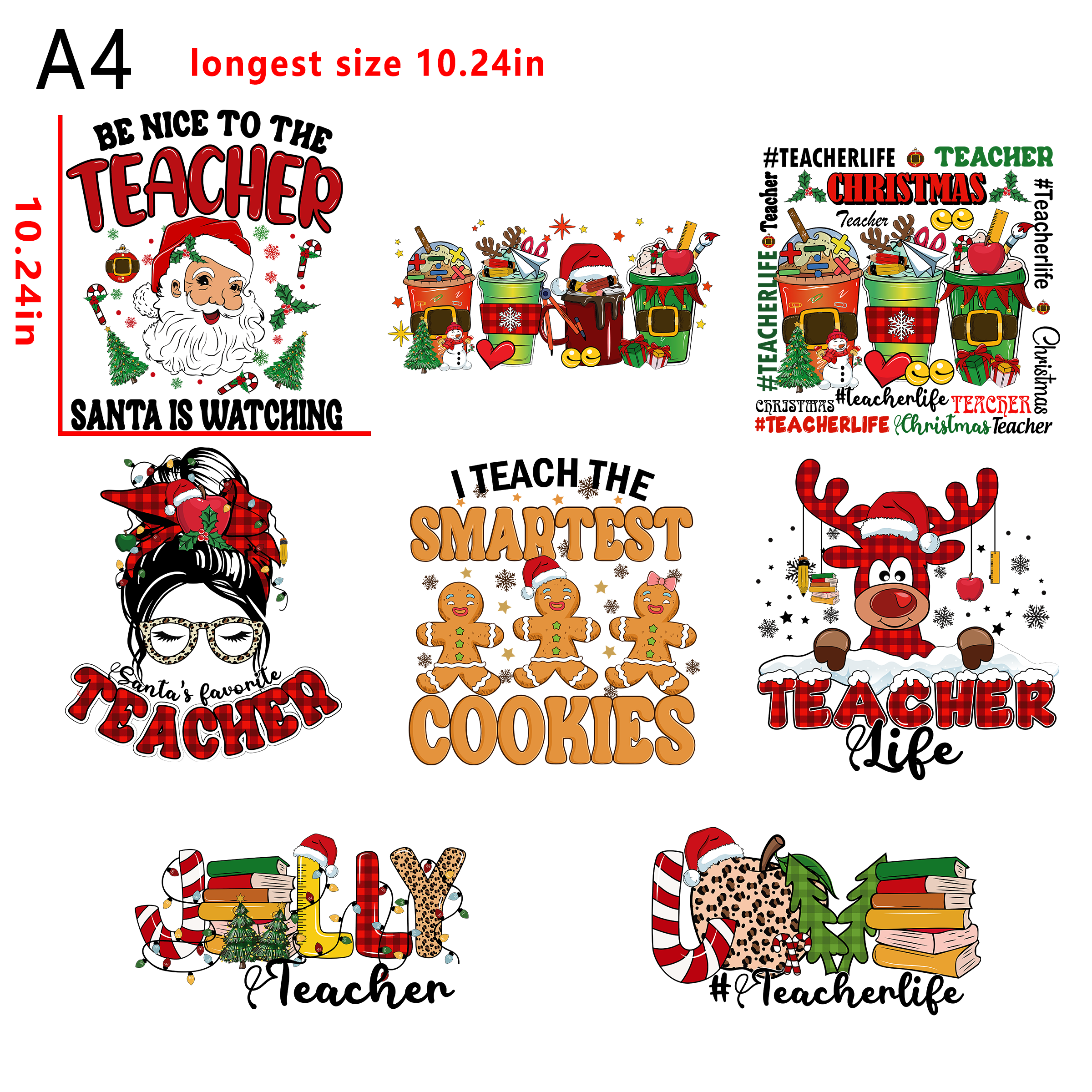 Christmas Teacher bundle DTF heat transfer vinyl for T-shirt hoodies fabrics