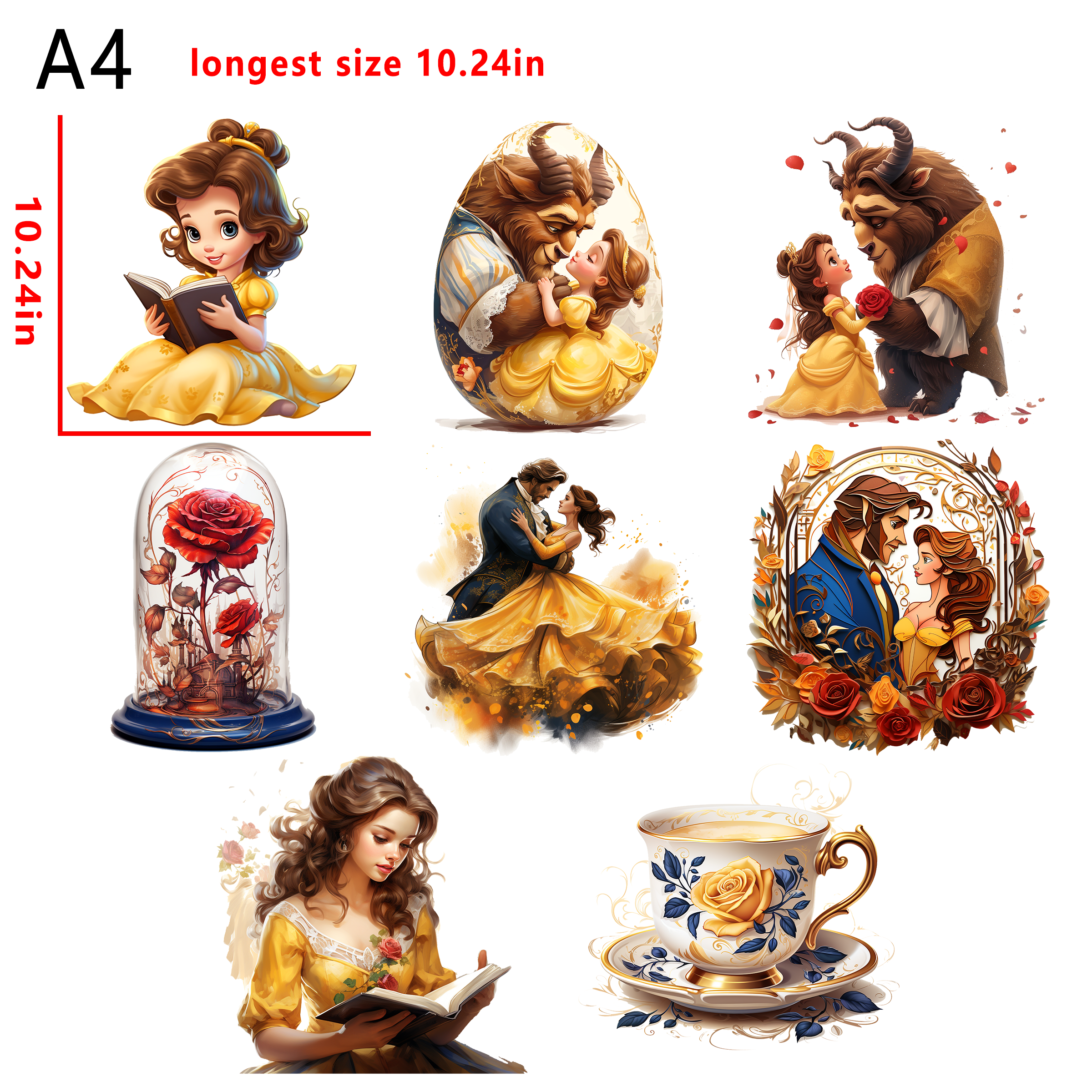 Beauty and the Beast bella princess bundle DTF heat transfer vinyl for T-shirt hoodies fabrics