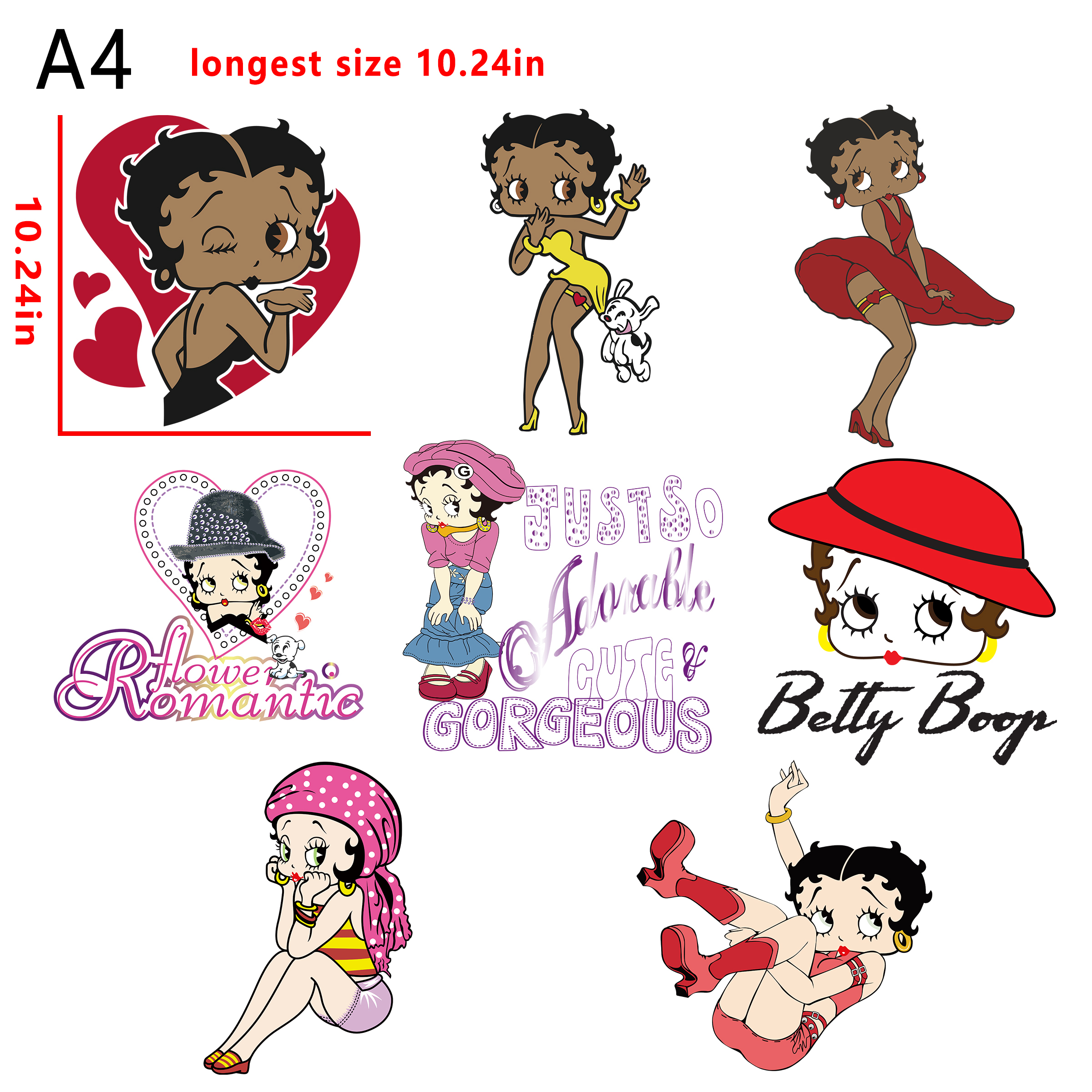 Betty Boop bundle DTF heat transfer vinyl for T-shirt hoodies fabrics