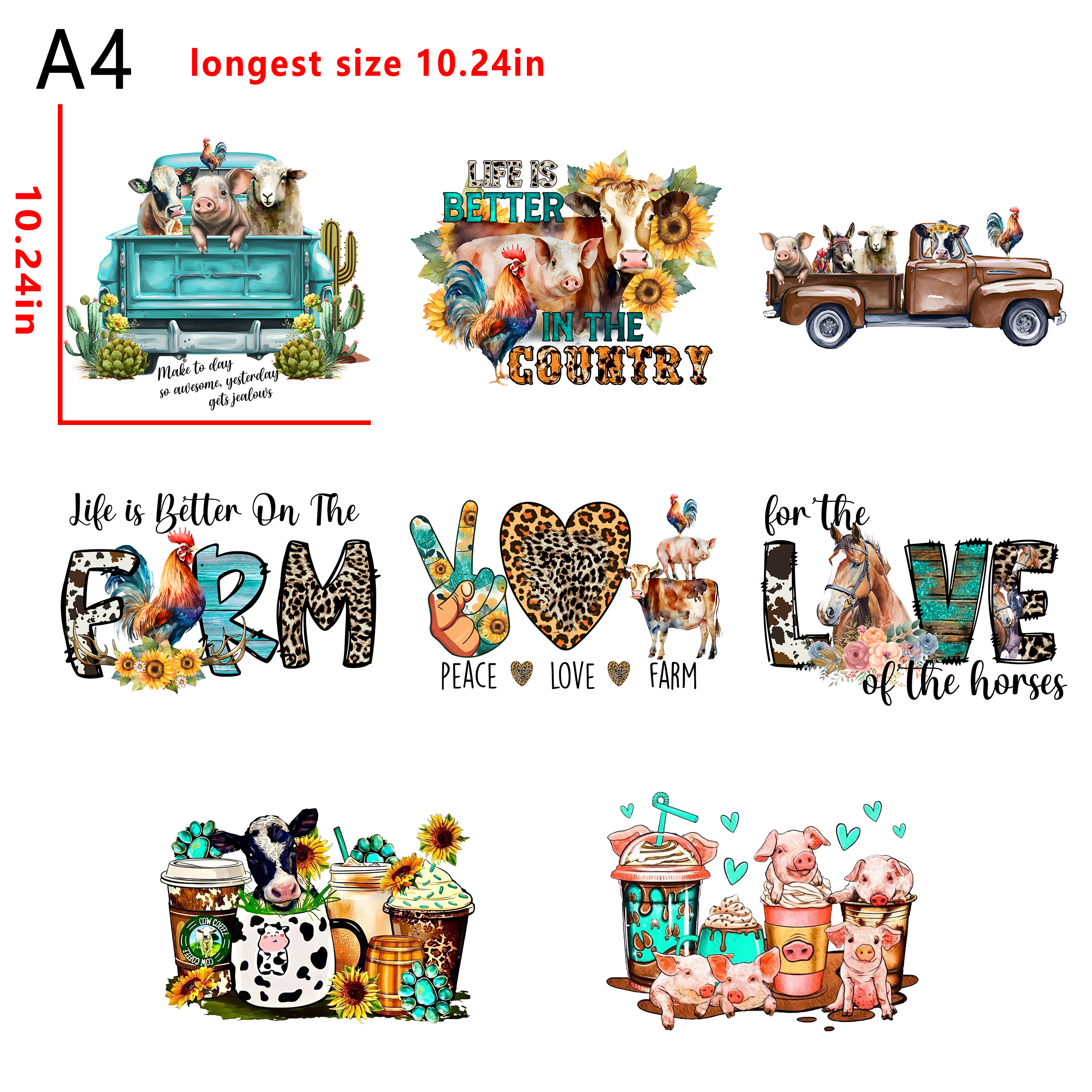 (C1)Farm Animals  pig&cow bundle DTF heat transfer vinyl for T-shirt hoodies fabrics