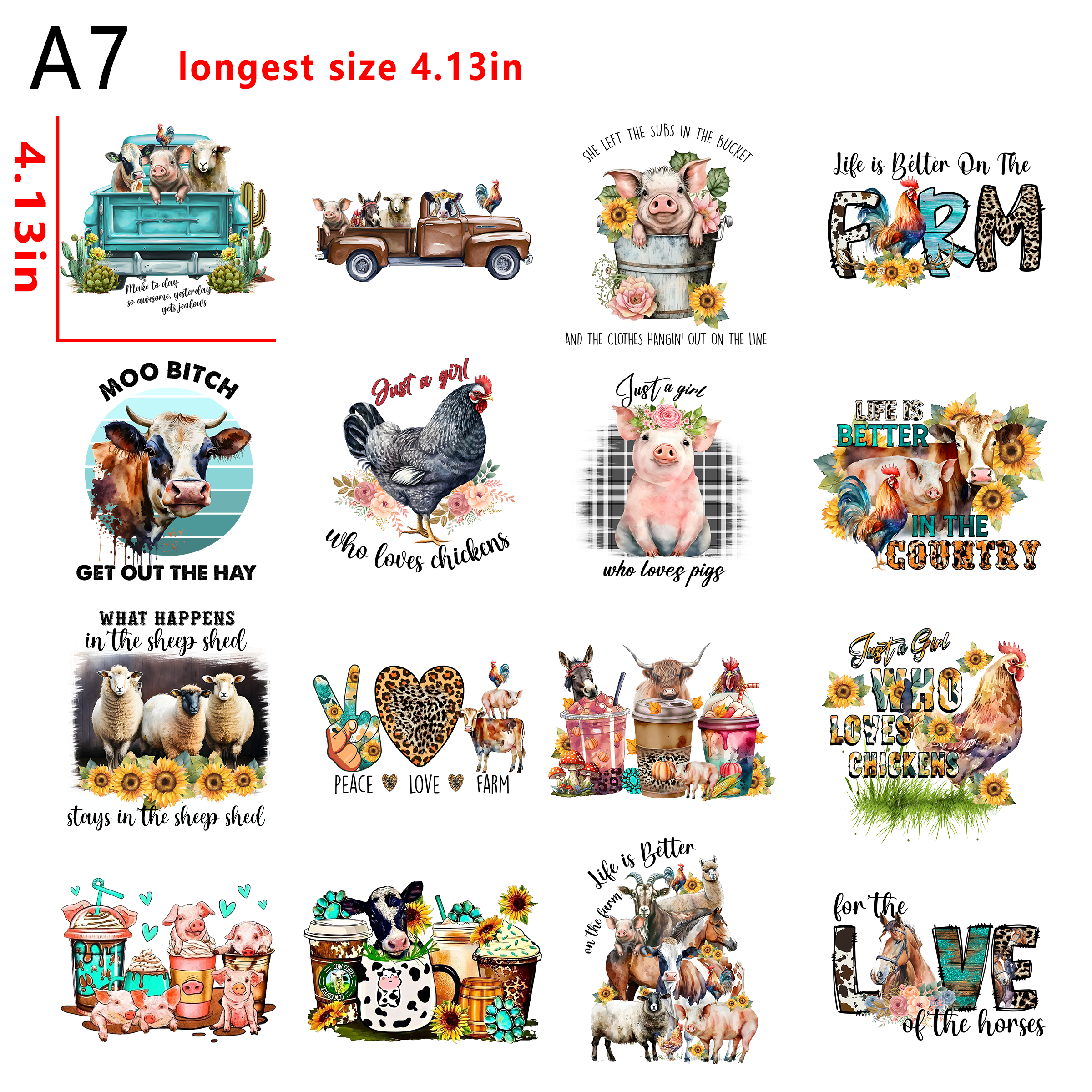 (C1)Farm Animals  pig&cow bundle DTF heat transfer vinyl for T-shirt hoodies fabrics