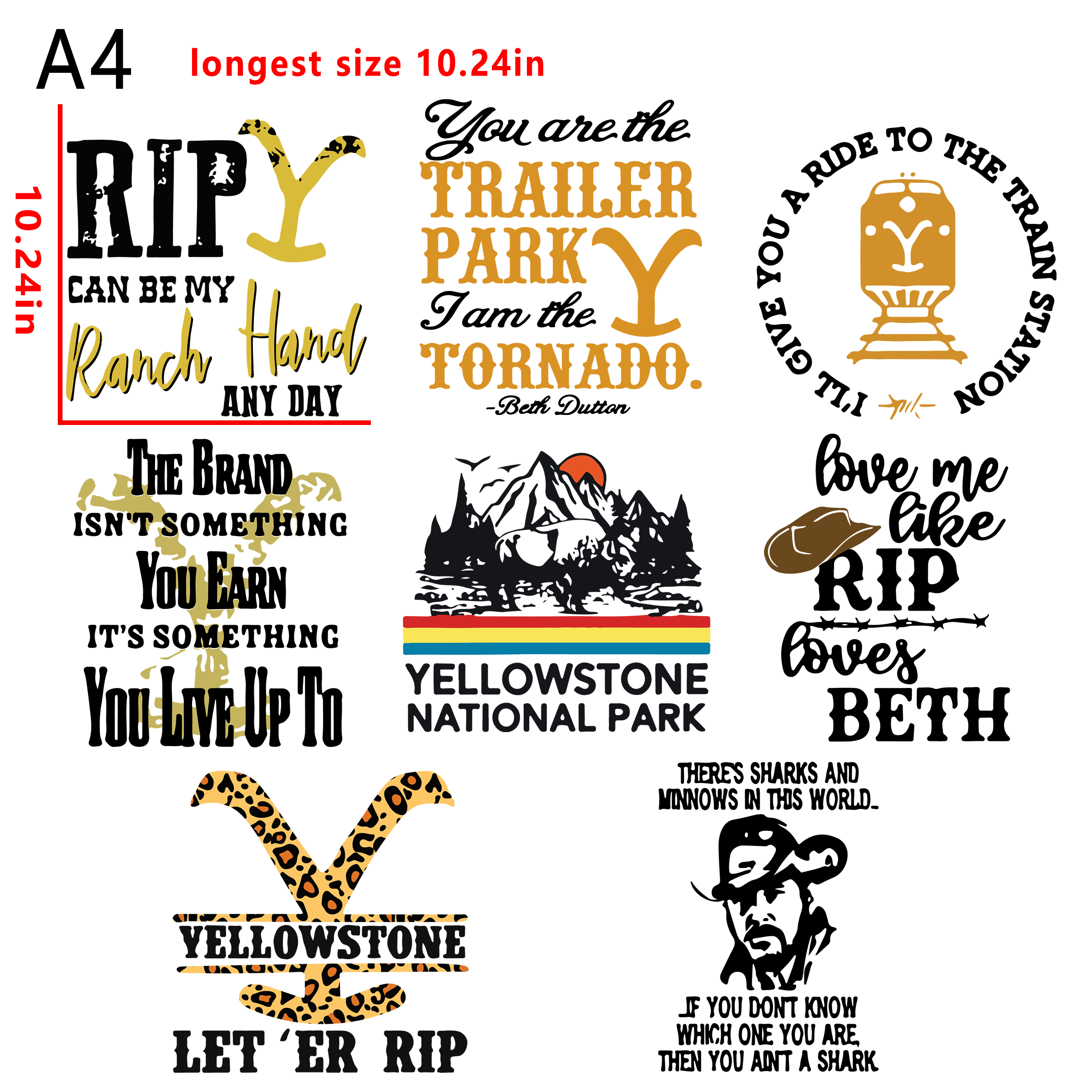 Yellow stone movie bundle DTF heat transfer vinyl for T-shirt hoodies fabrics