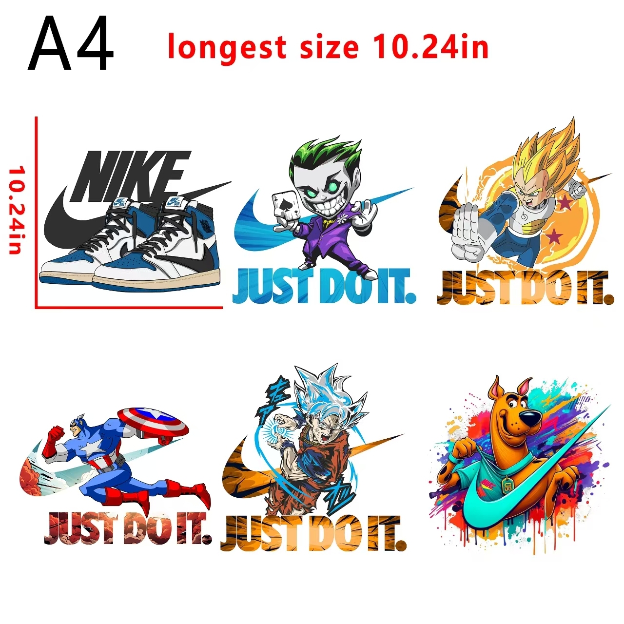 6 PCS NIKE caitoon  bundle DTF heat transfer vinyl for T-shirt hoodies fabrics