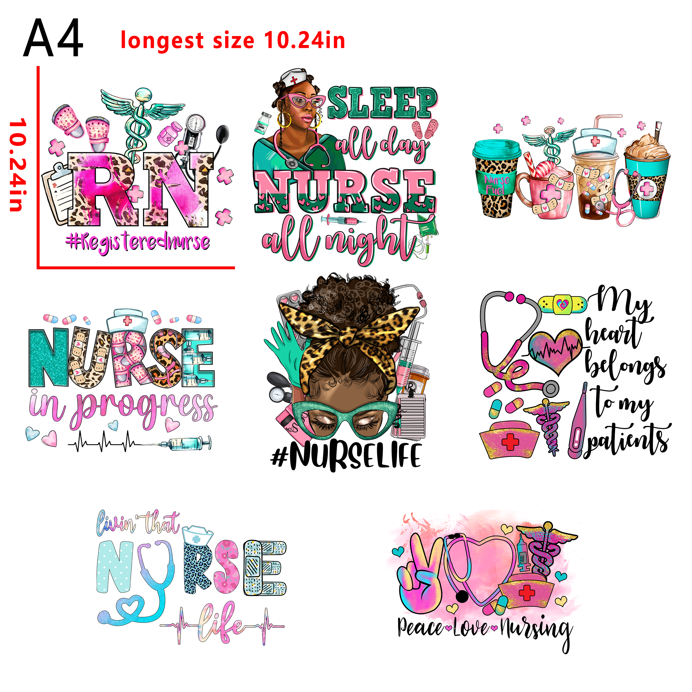 (D45) Nurse bundle DTF heat transfer vinyl for T-shirt hoodies fabrics