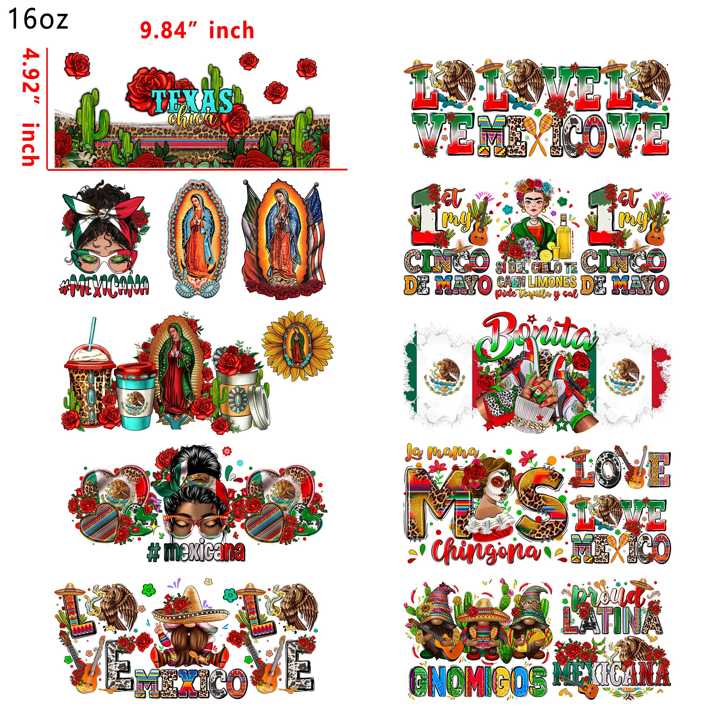 20 PCS Mexico America Country UV DTF Cup wraps 16OZ tumbler water proof
