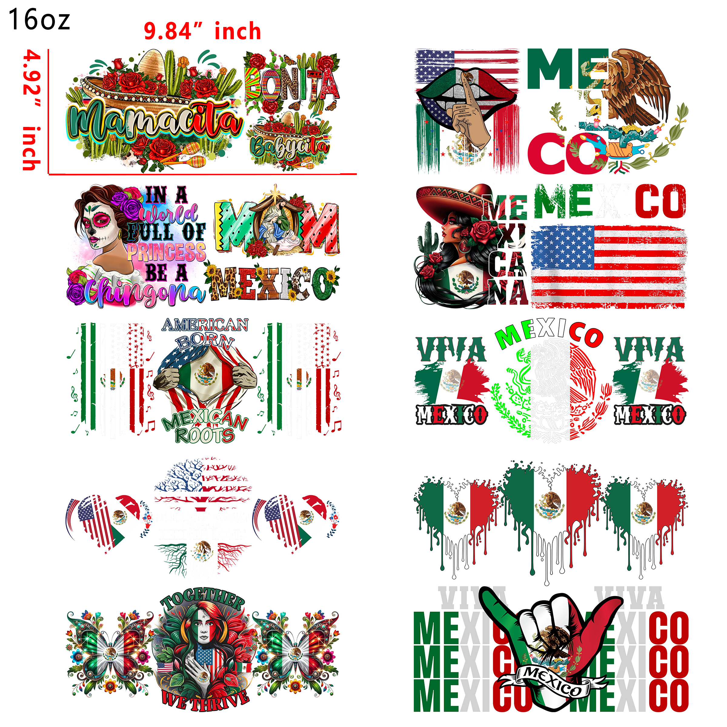 20 PCS Mexico America Country UV DTF Cup wraps 16OZ tumbler water proof