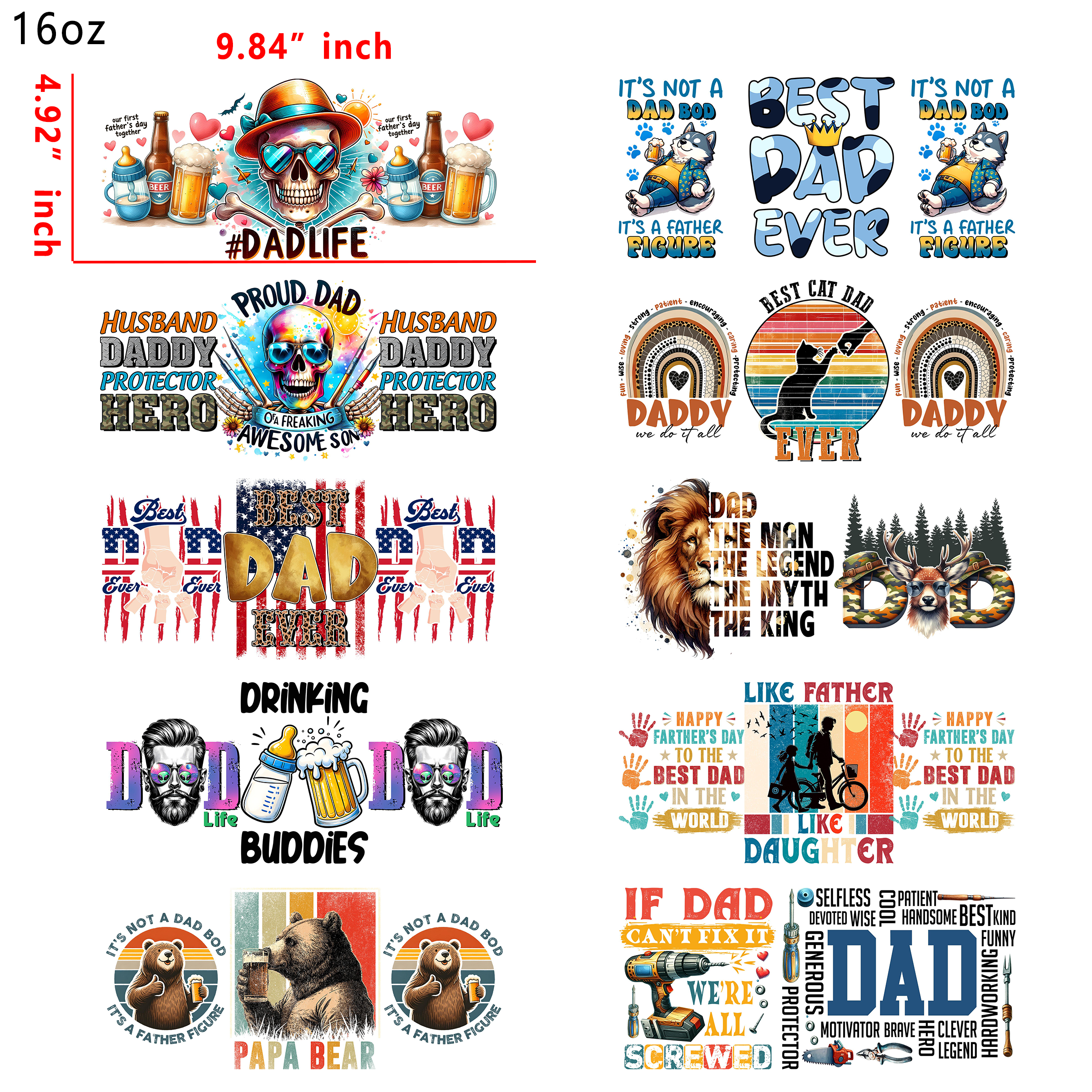 20 PCS Dad Life Father Family UV DTF Cup wraps 16OZ tumbler water proof