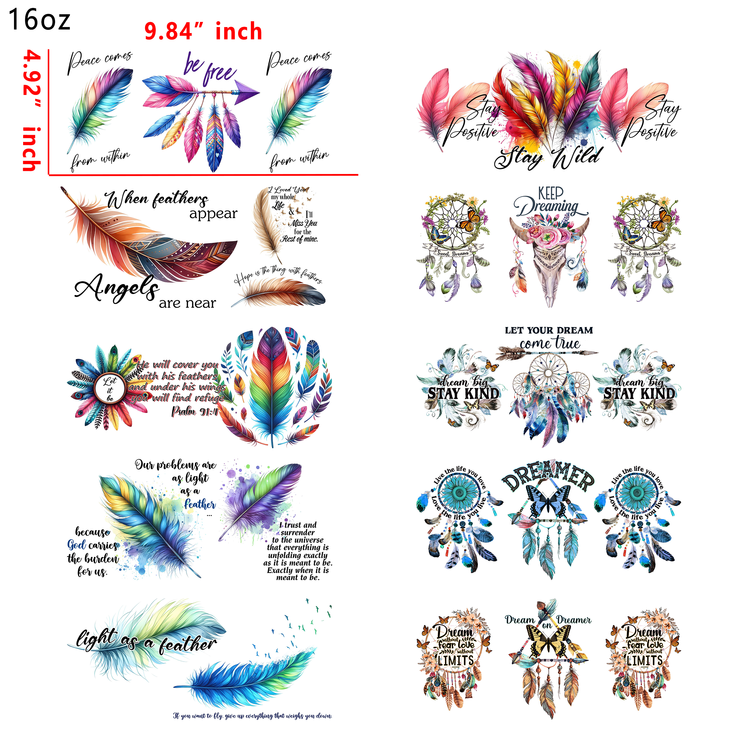 20 PCS Dream catcher UV DTF Cup wraps 16OZ tumbler water proof