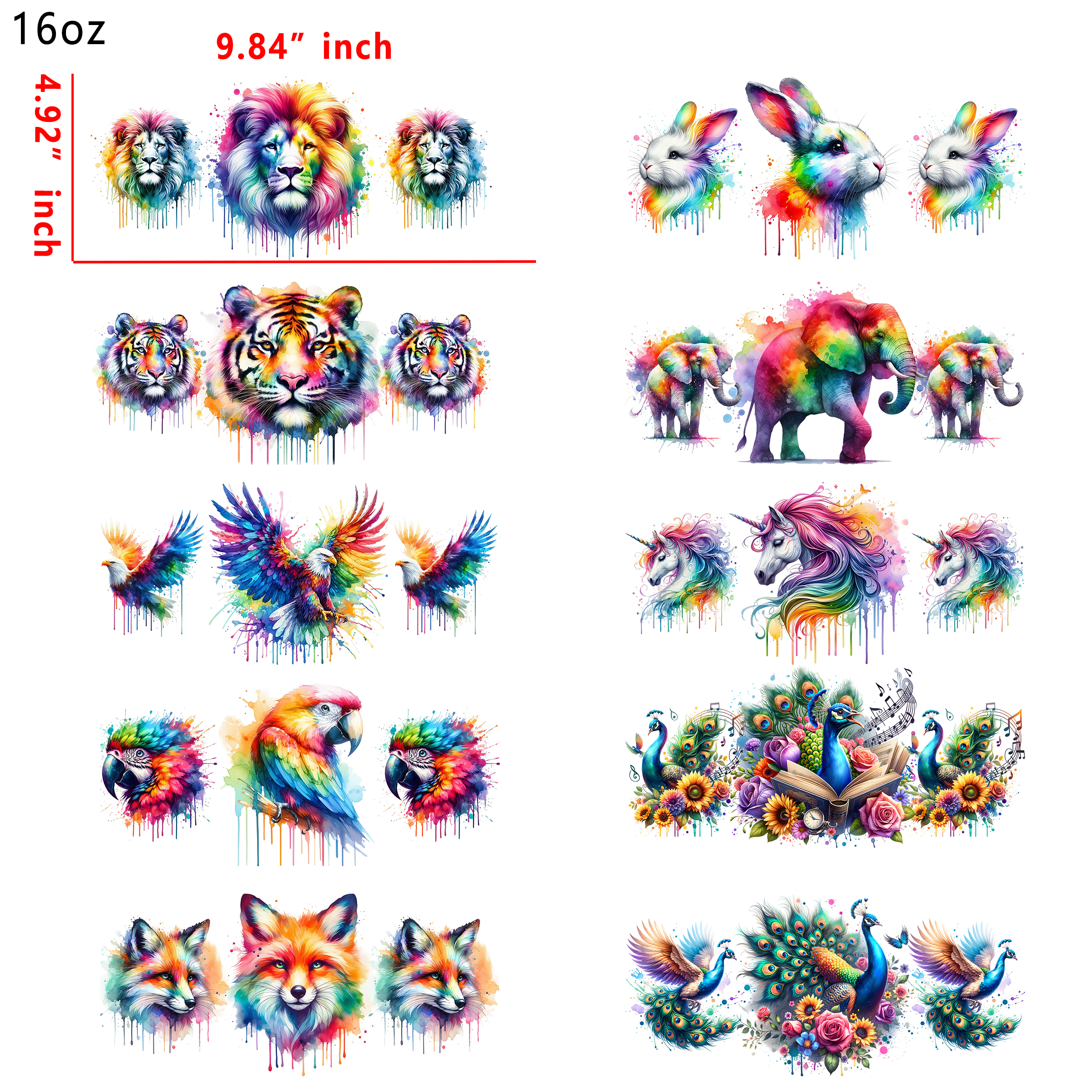 20 PCS Colorful Animal Sunflower UV DTF Cup wraps 16OZ tumbler water proof