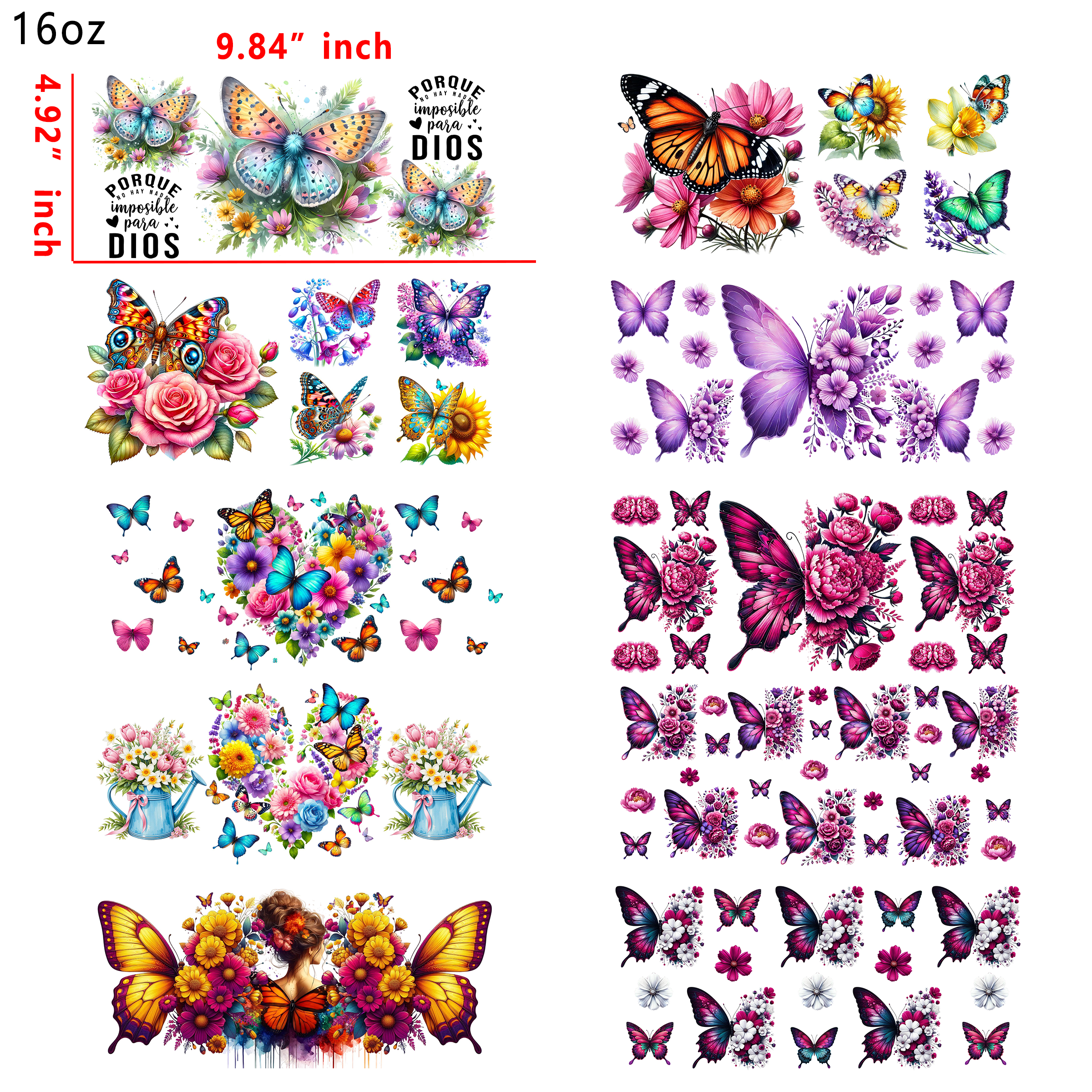 20 PCS Butterfly Animal UV DTF Cup wraps 16OZ tumbler water proof
