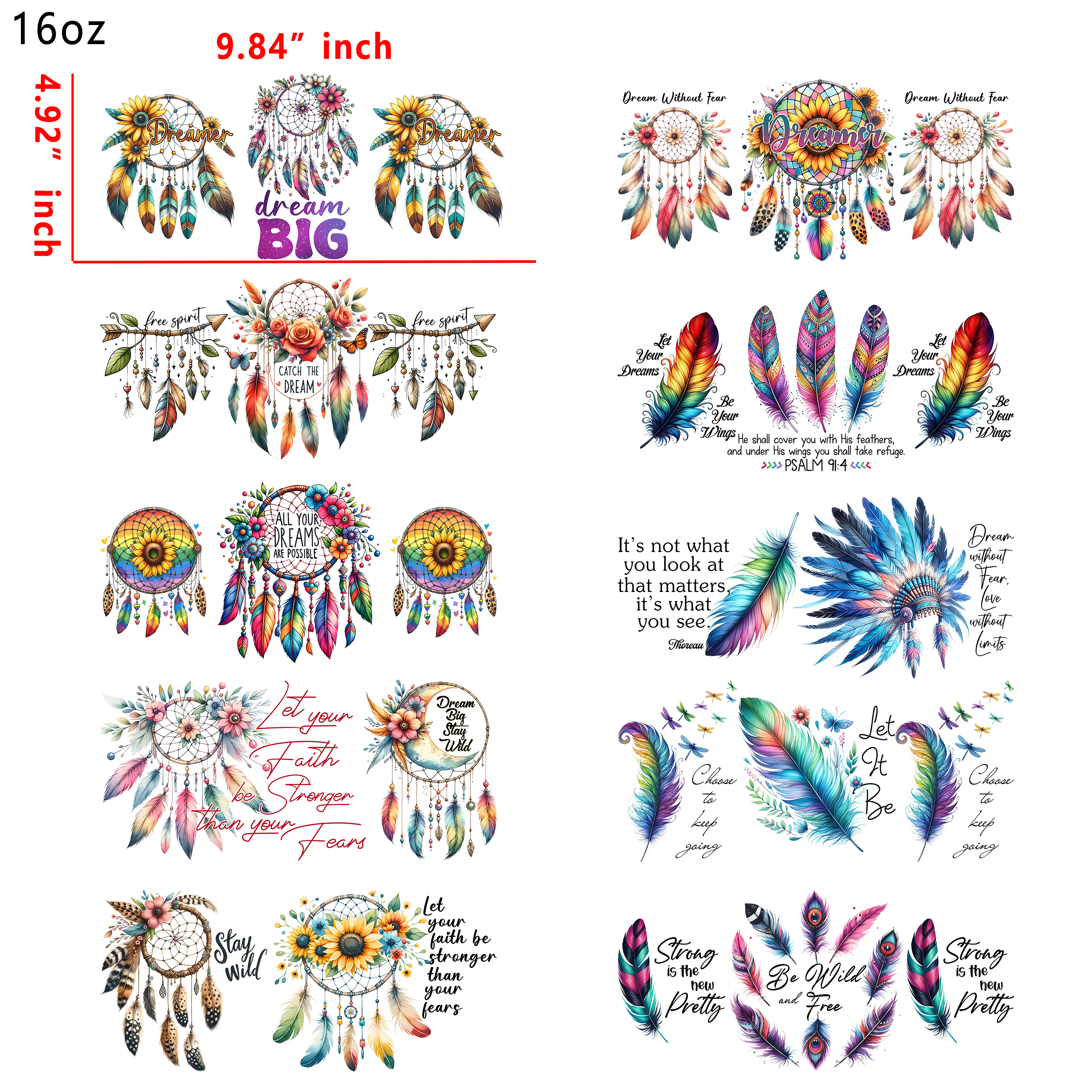20 PCS Dream catcher UV DTF Cup wraps 16OZ tumbler water proof