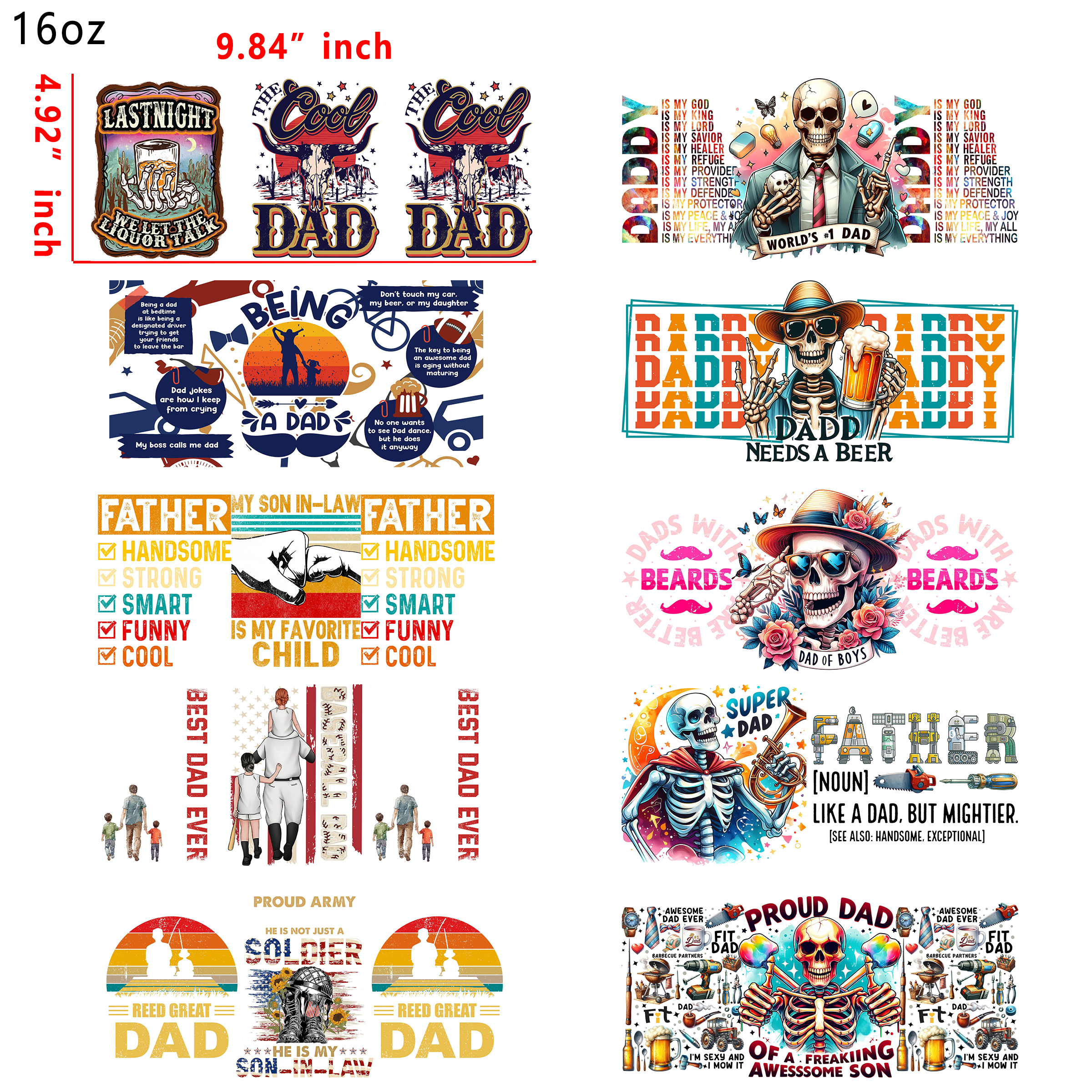 20 PCS Dad Life Father Family UV DTF Cup wraps 16OZ tumbler water proof