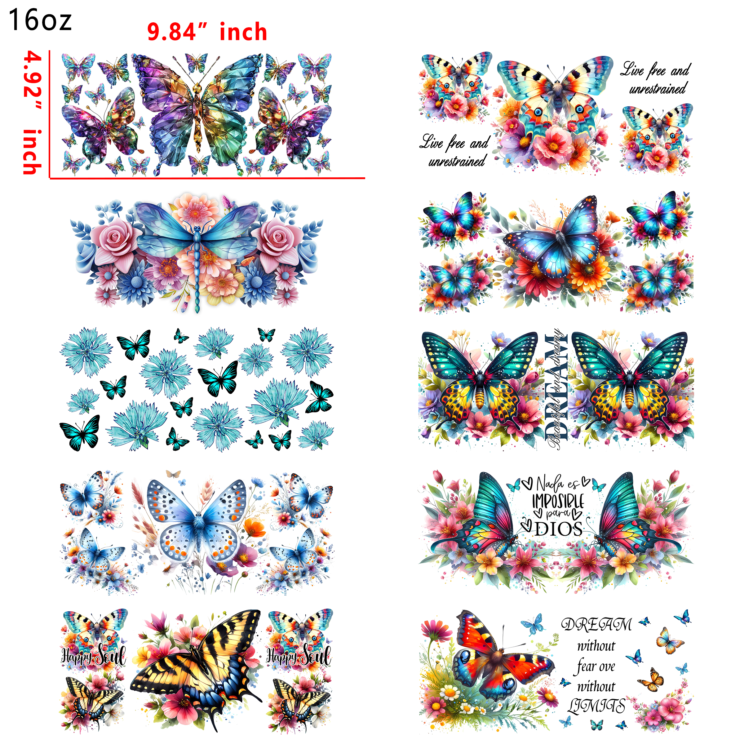 20 PCS Butterfly Animal UV DTF Cup wraps 16OZ tumbler water proof