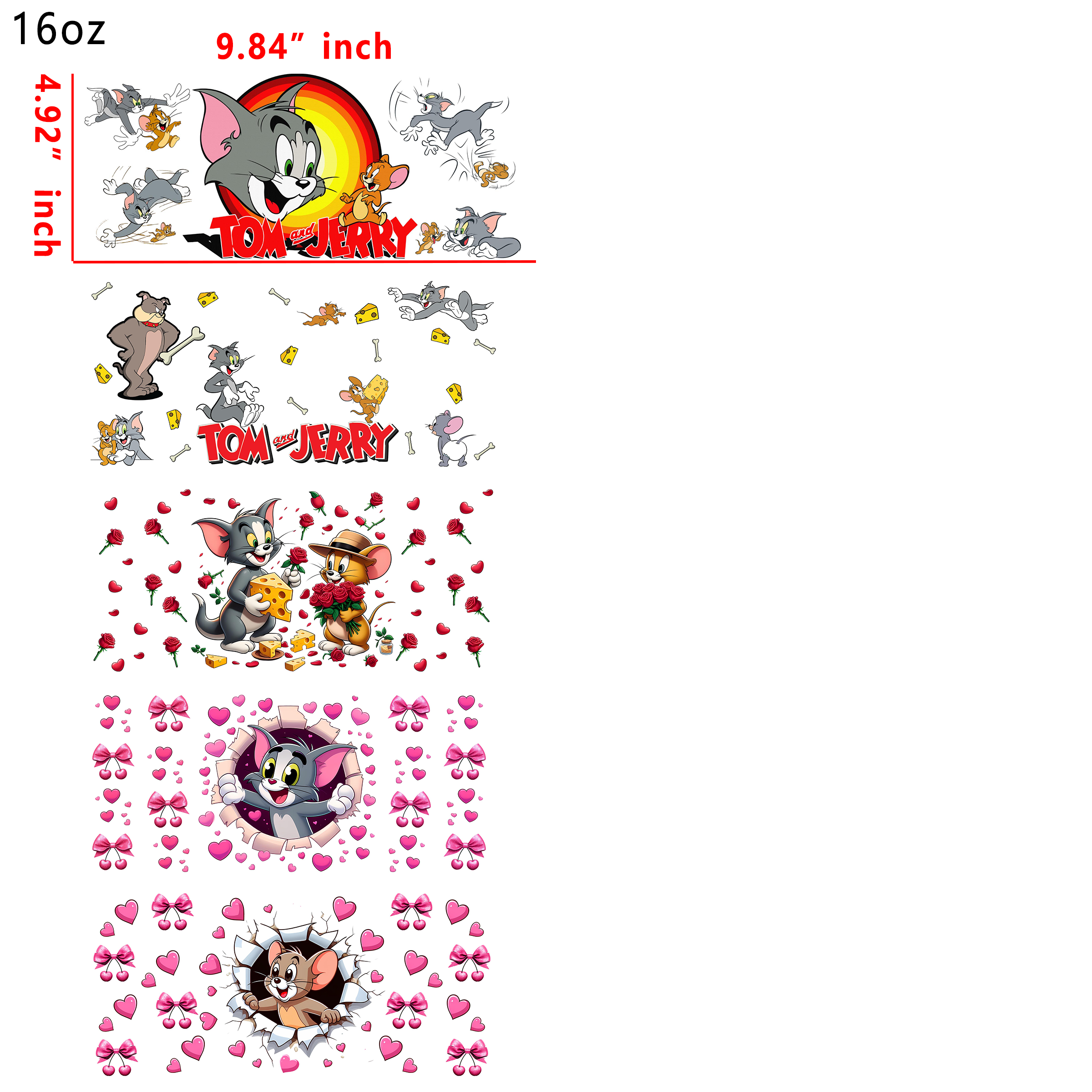 20 PCS Snoopy Tom and Jerry Cartoon UV DTF Cup wraps 16OZ tumbler water proof