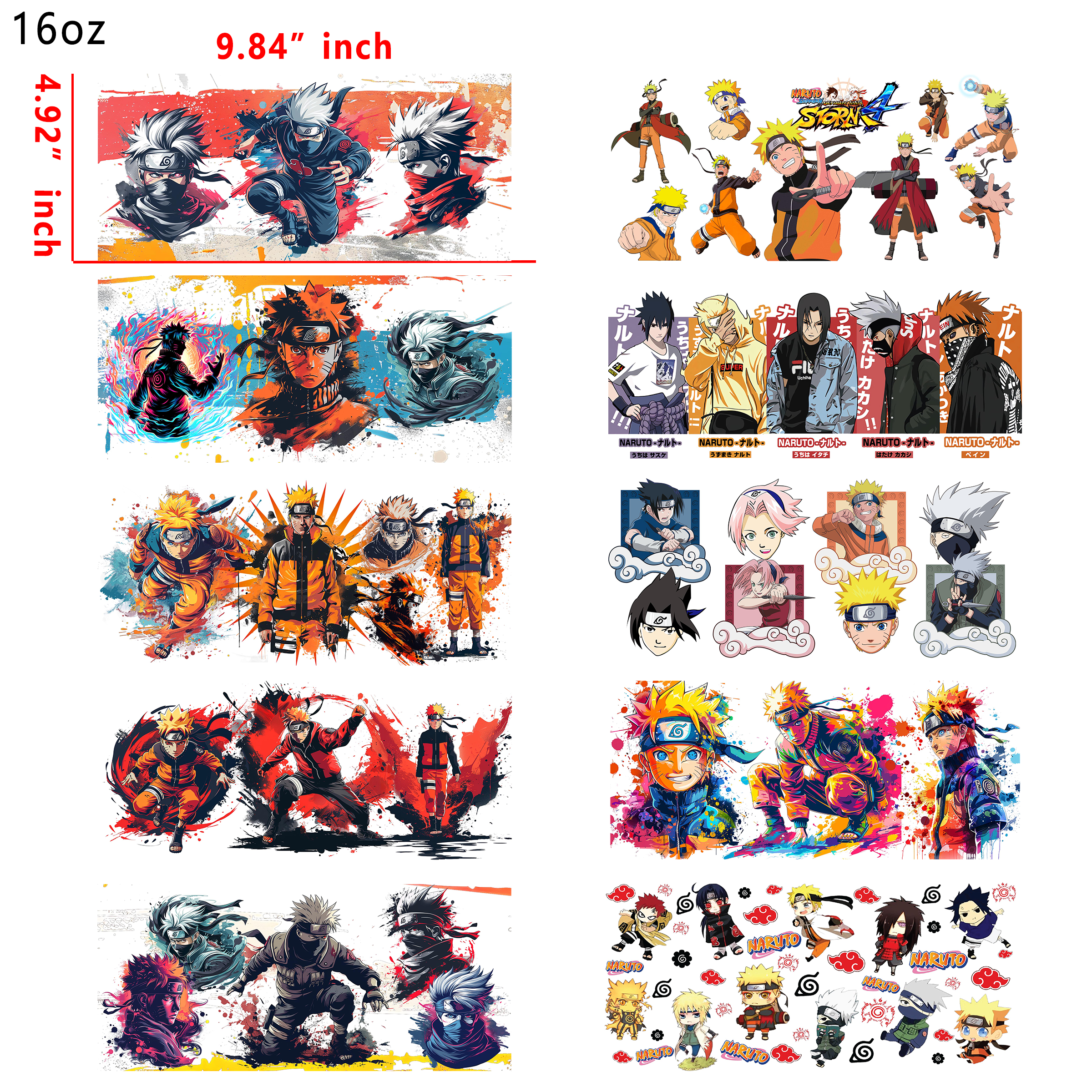 20 PCS Anime Naruto Kaisen Bleach UV DTF Cup wraps 16OZ tumbler water proof