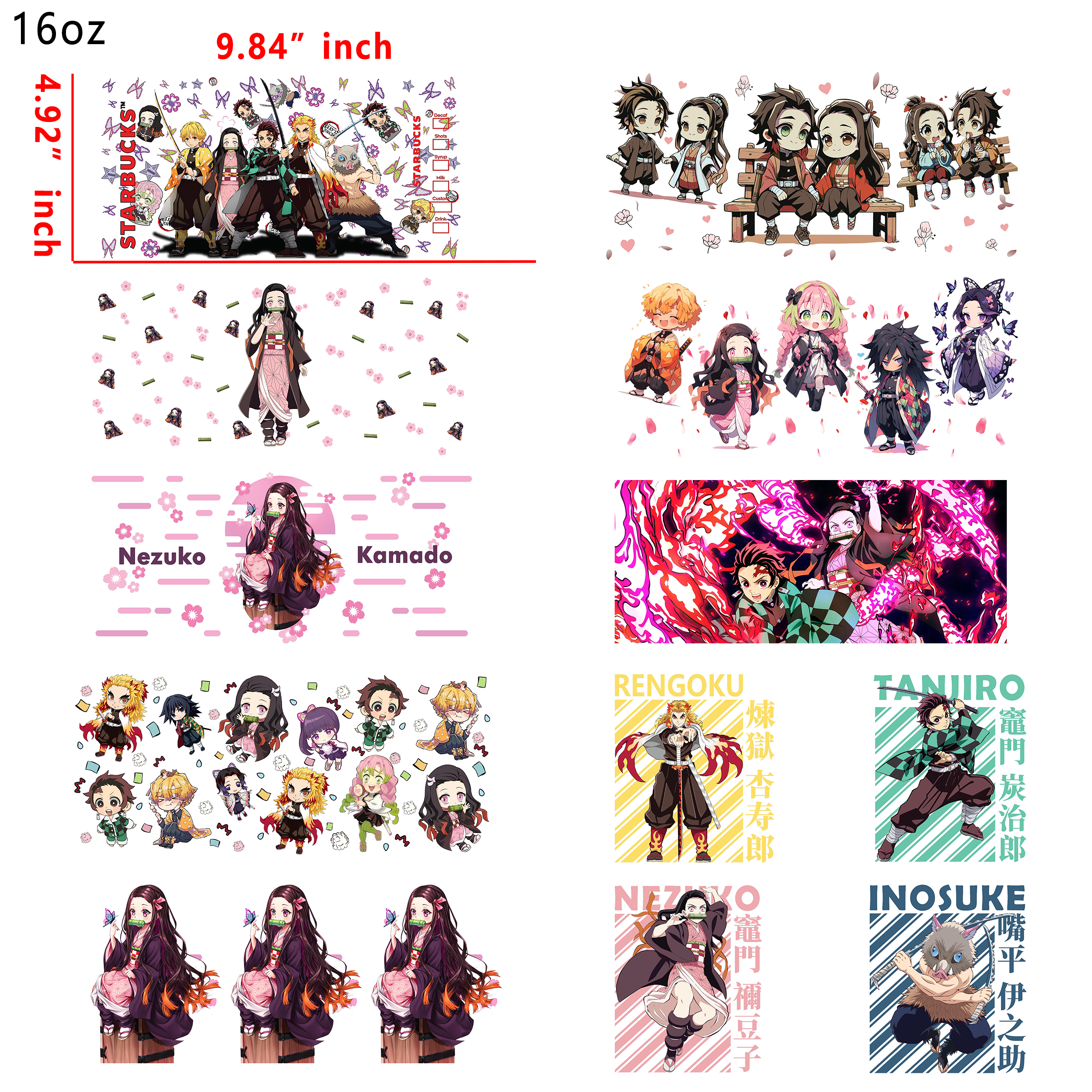 20 PCS Anime Demon Slayer One Piece UV DTF Cup wraps 16OZ tumbler water proof