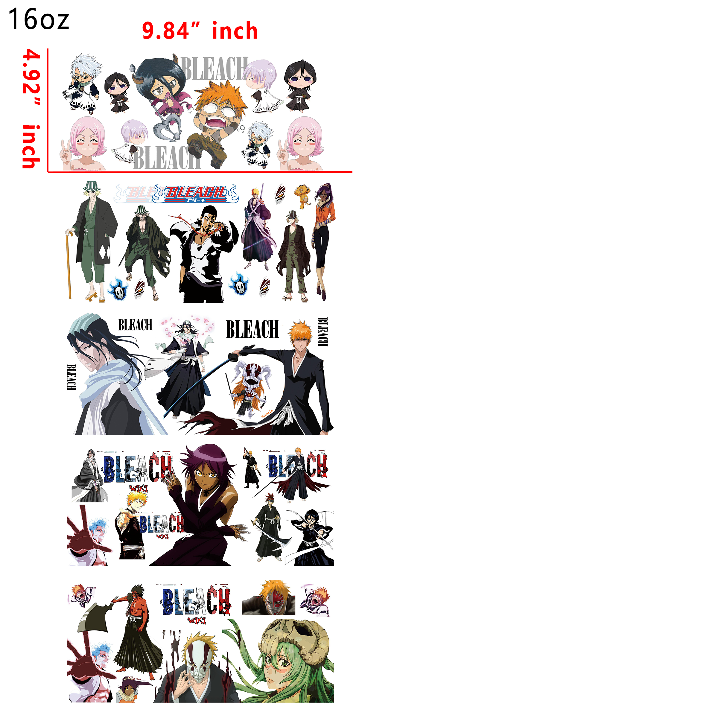 20 PCS Anime Naruto Kaisen Bleach UV DTF Cup wraps 16OZ tumbler water proof