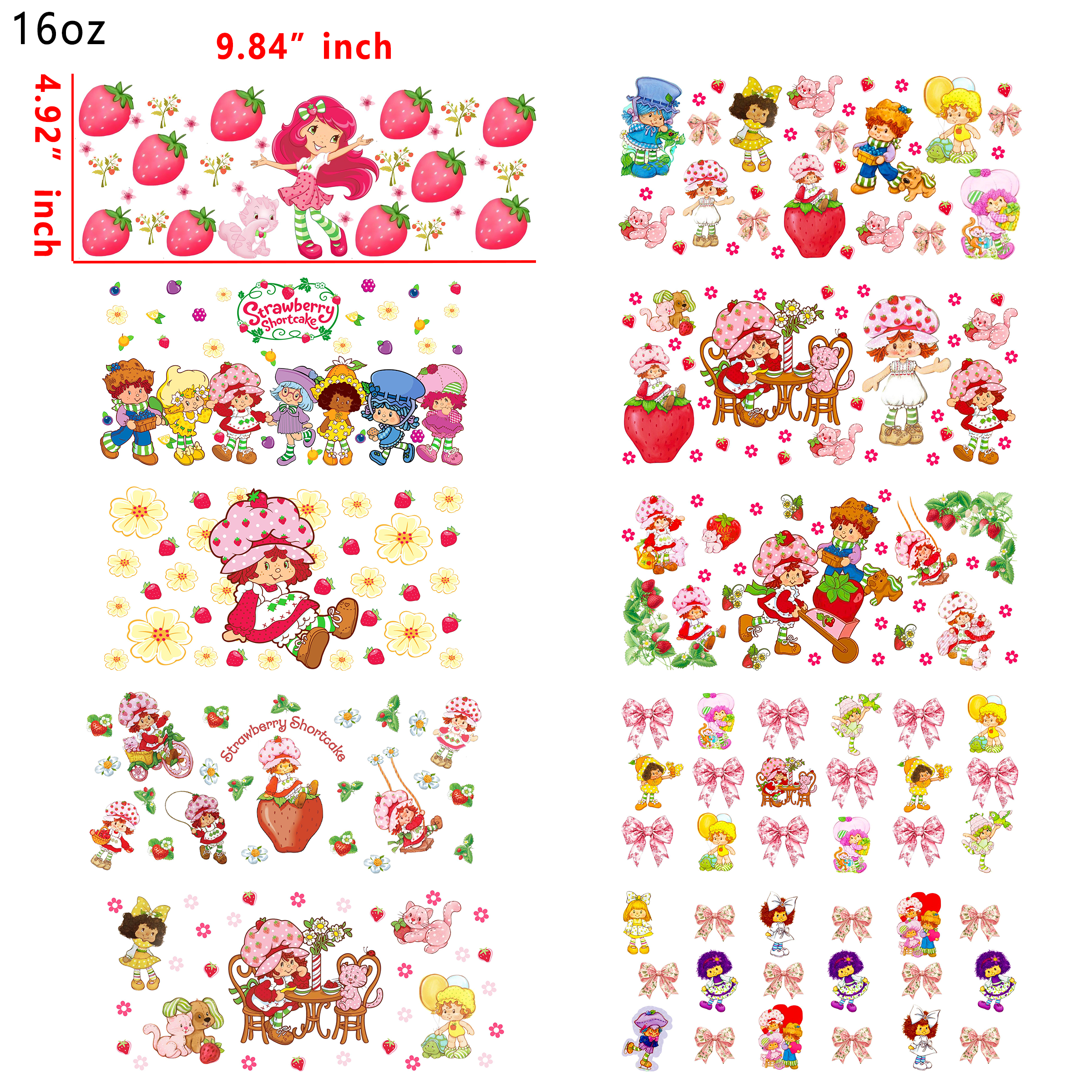 20 PCS Tinker bell Strawberry Shortcake Mixed UV DTF Cup wraps 16OZ tumbler water proof