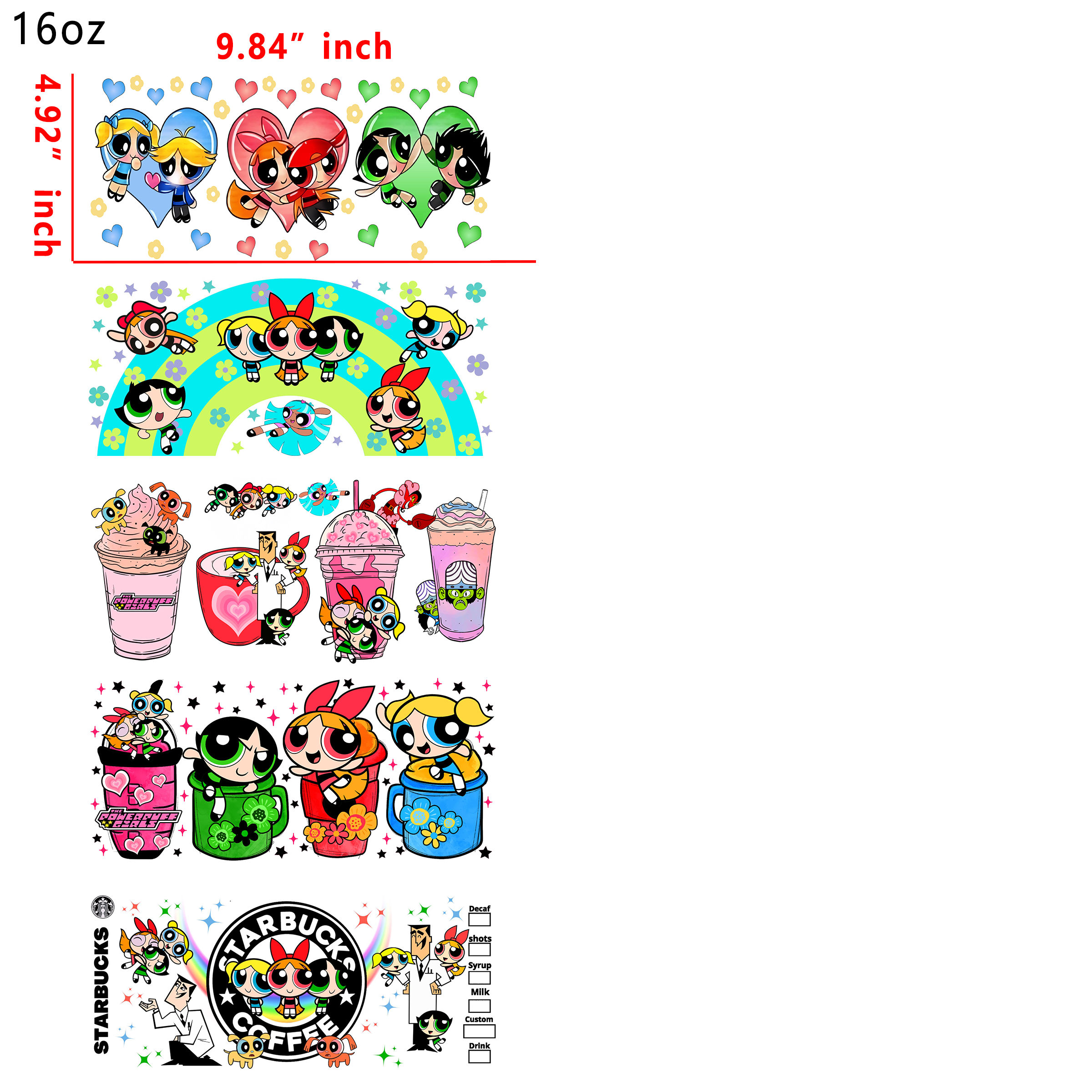 20 PCS Smurfs Powerpuff Girl 90s Cartoon UV DTF Cup wraps 16OZ tumbler water proof