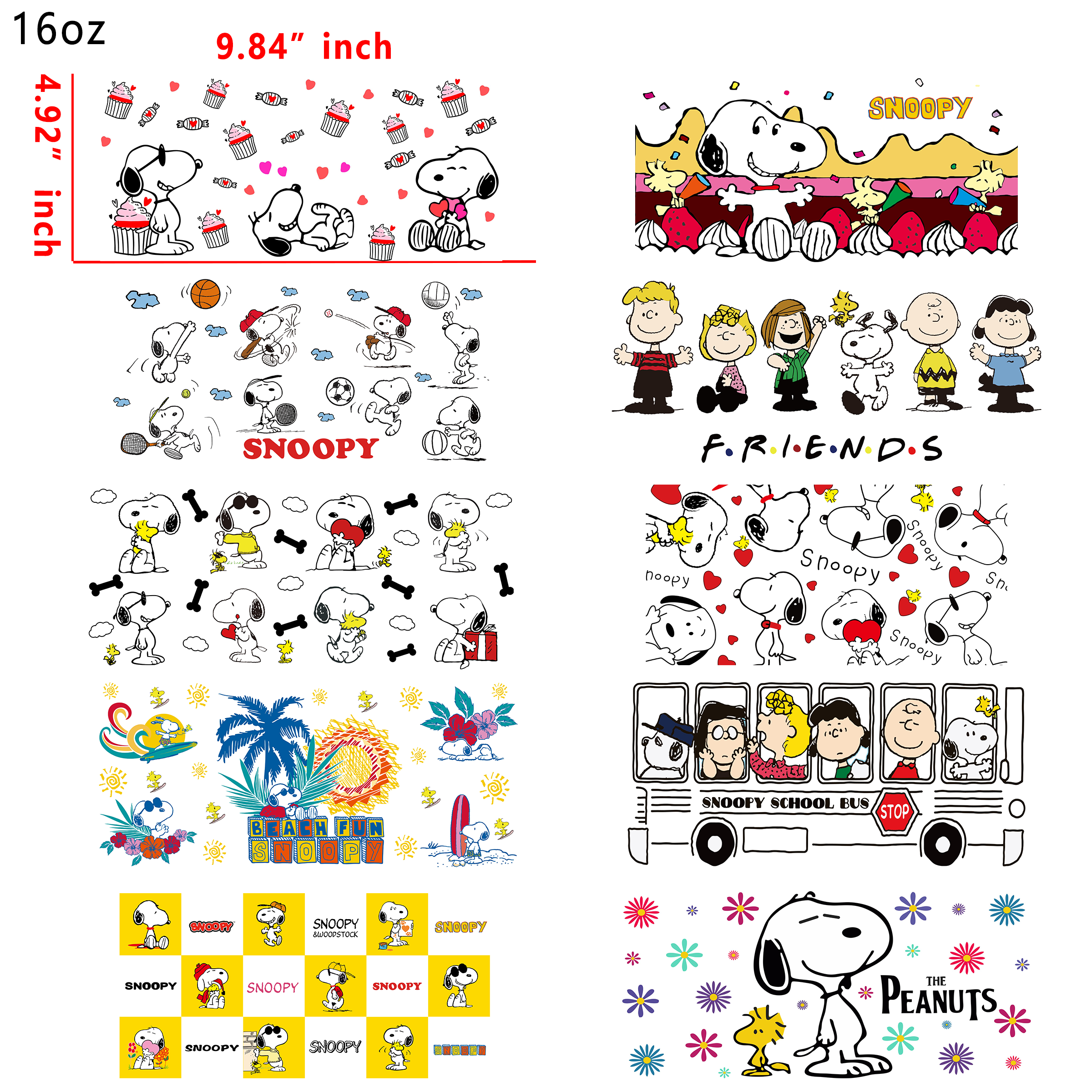 20 PCS Snoopy Tom and Jerry Cartoon UV DTF Cup wraps 16OZ tumbler water proof