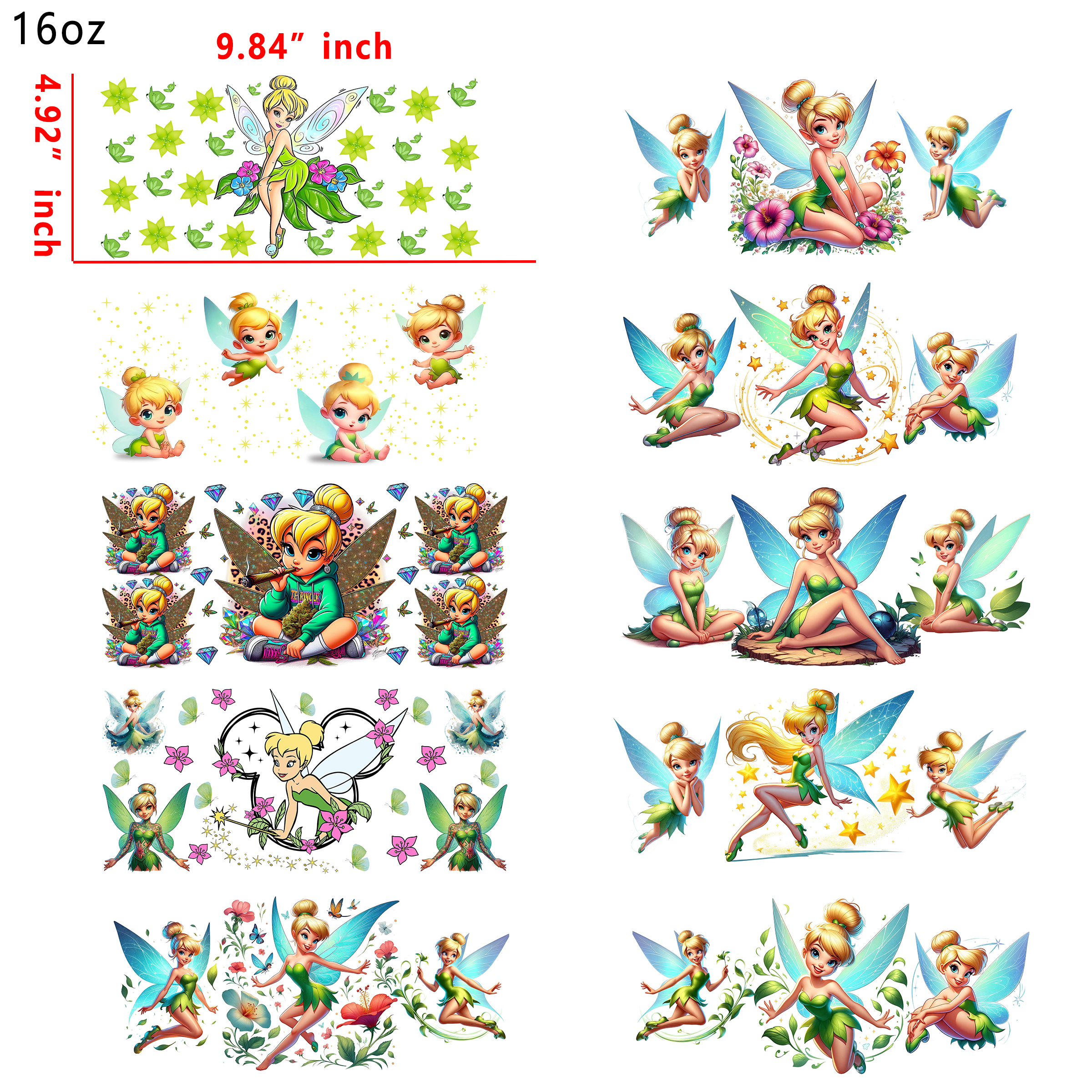 20 PCS Tinker bell Strawberry Shortcake Mixed UV DTF Cup wraps 16OZ tumbler water proof
