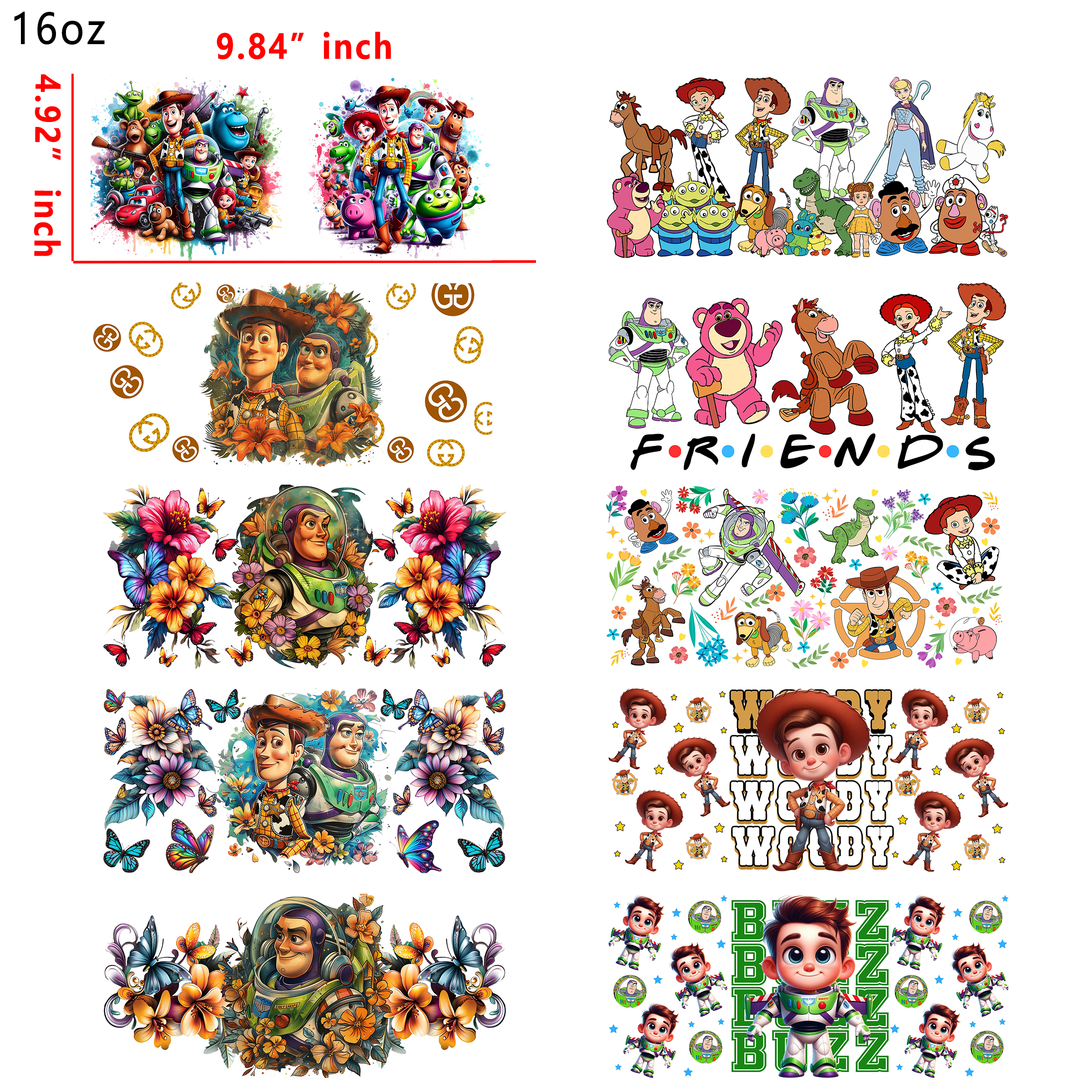 20 PCS Toy Story Disney Cartoon Mixed UV DTF Cup wraps 16OZ tumbler water proof