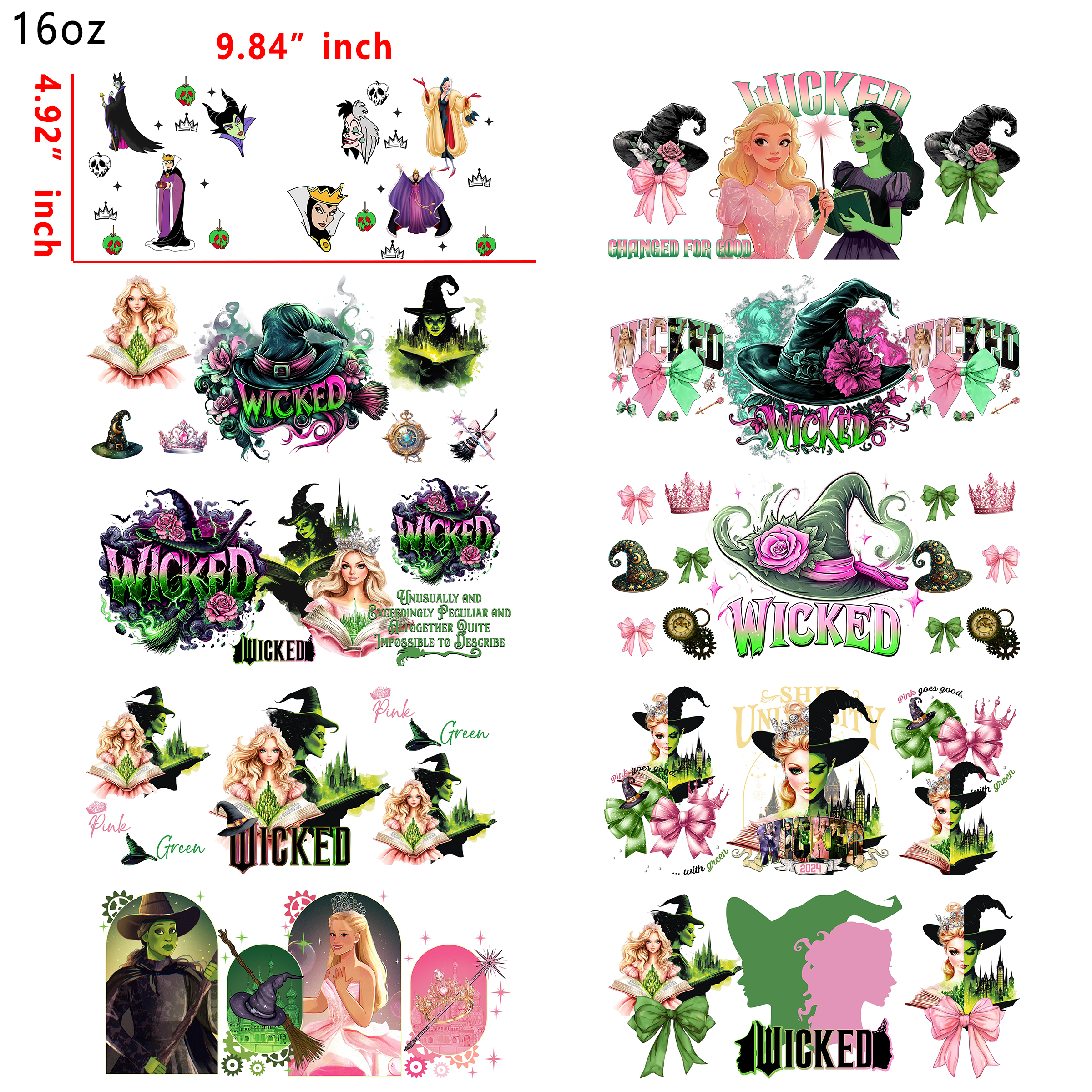 20 PCS Disney Villains Wicked Mixed UV DTF Cup wraps 16OZ tumbler water proof
