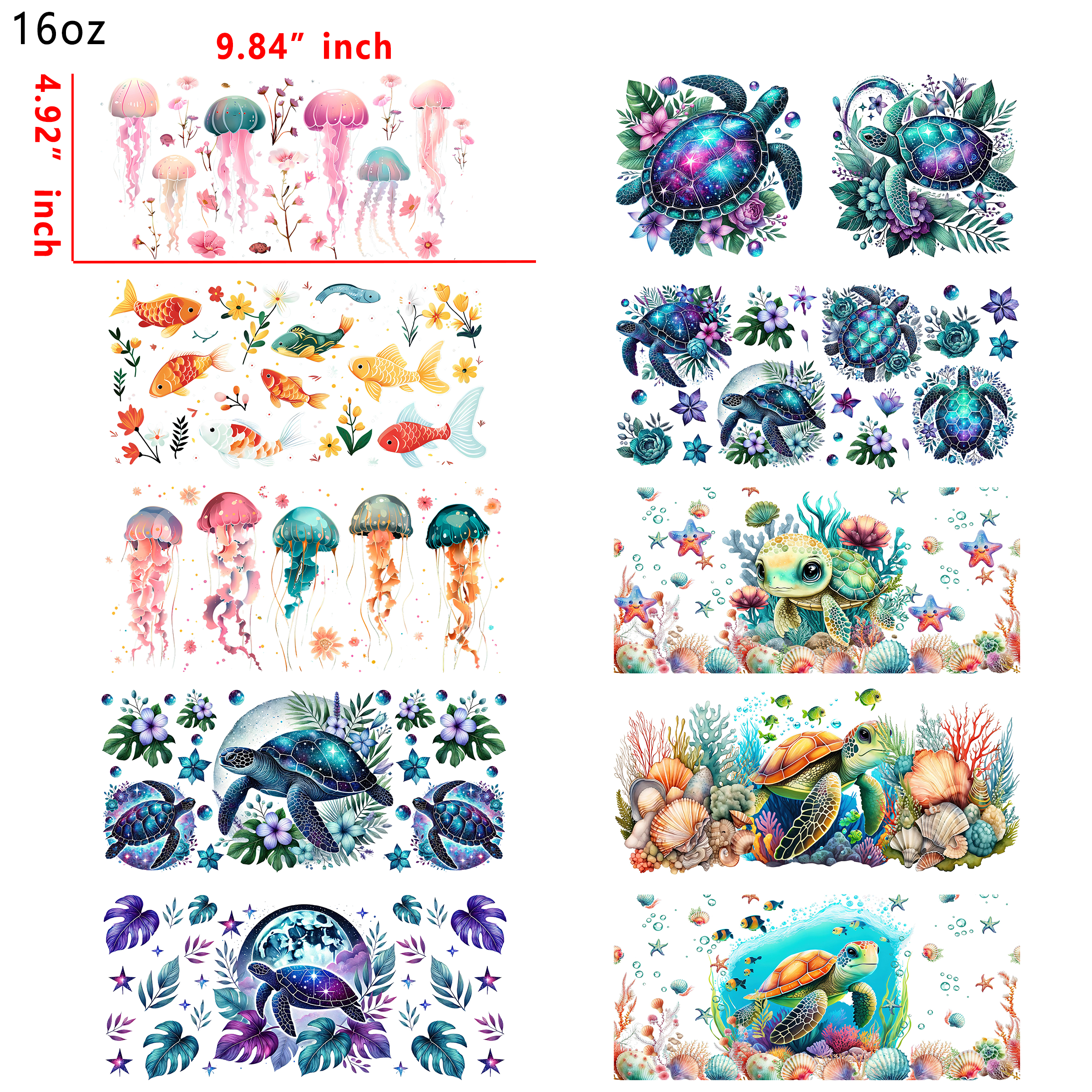 20 PCS Sea Creatures Animals Mixed UV DTF Cup wraps 16OZ tumbler water proof