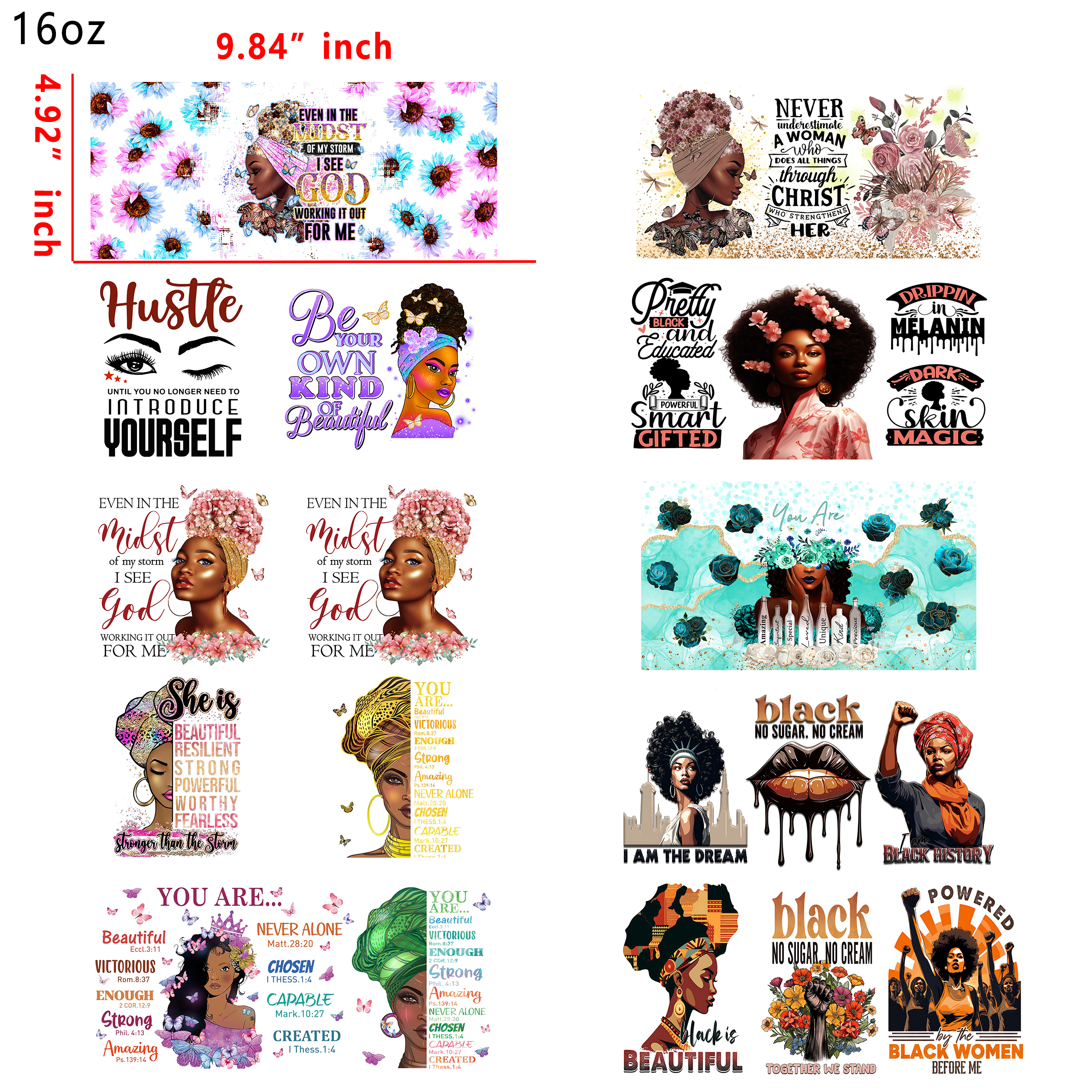 20 PCS Western Black Girl Faith Christian UV DTF Cup wraps 16OZ tumbler water proof