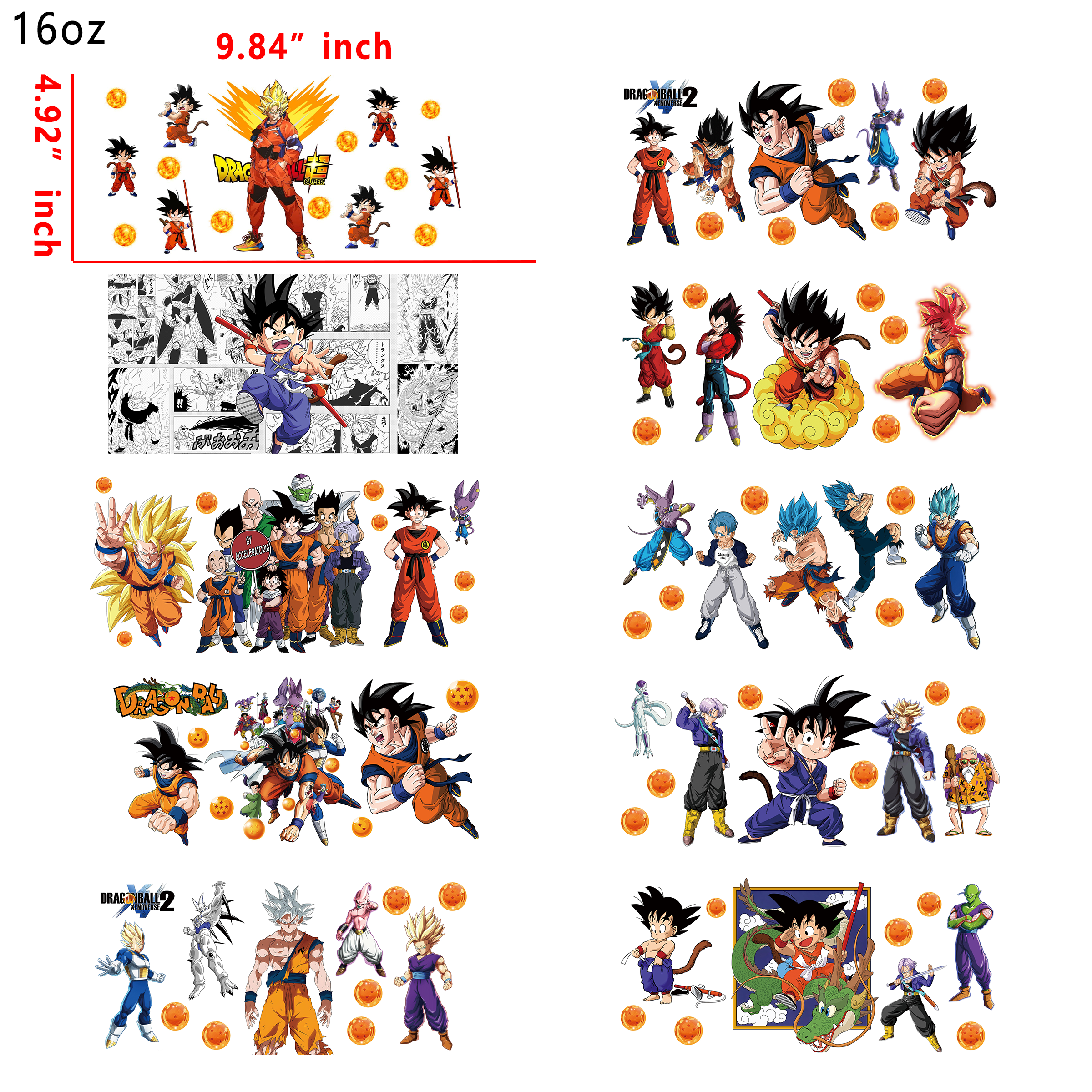 20 PCS DBZ Anime UV DTF Cup wraps 16OZ tumbler water proof