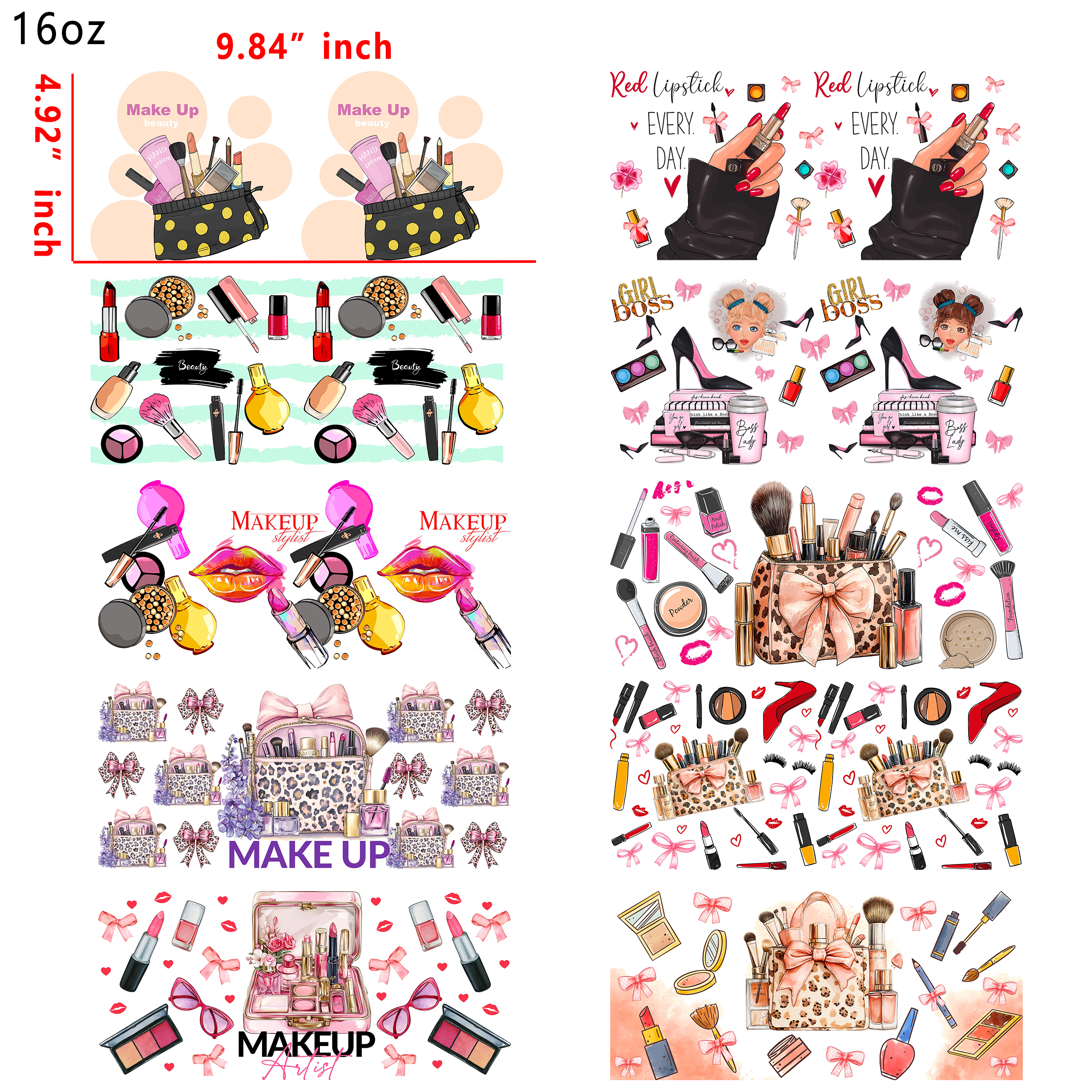 20 PCS Make up Girl Fashion UV DTF Cup wraps 16OZ tumbler water proof