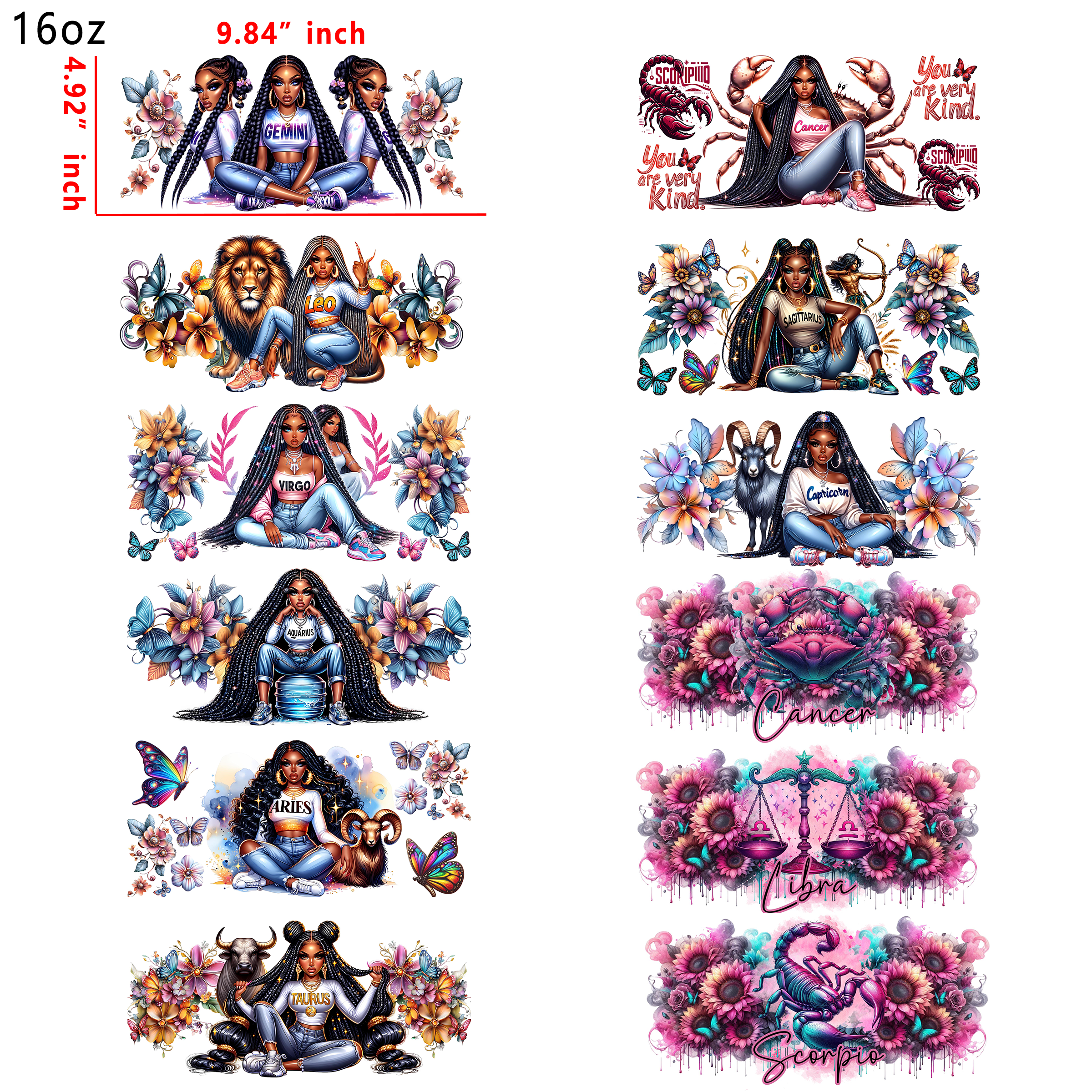20 PCS 12 Zodiac DTF Cup wraps 16OZ tumbler water proof