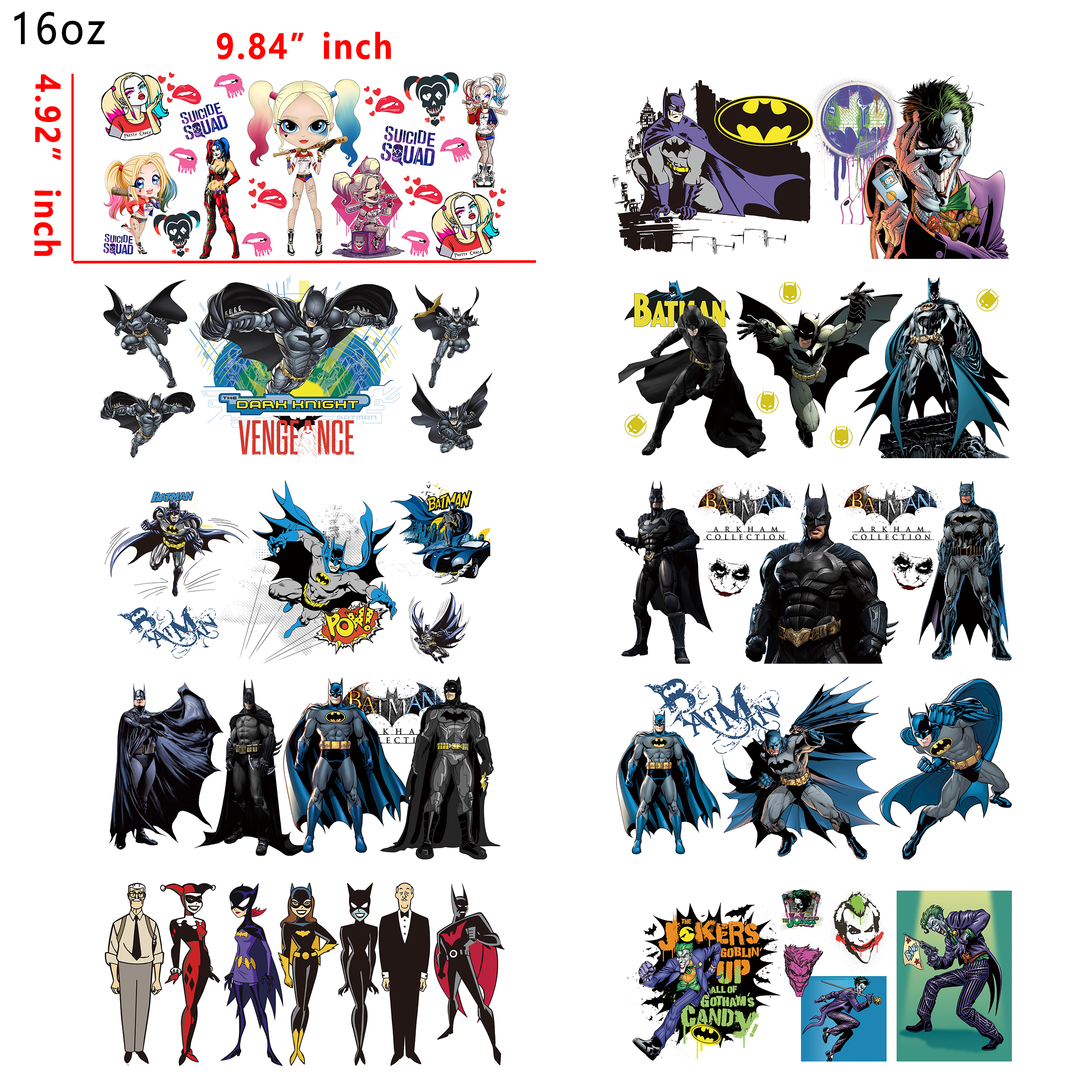 20 PCS DC Hero Batman Harly Quinn Joker Movie UV DTF Cup wraps 16OZ tumbler water proof