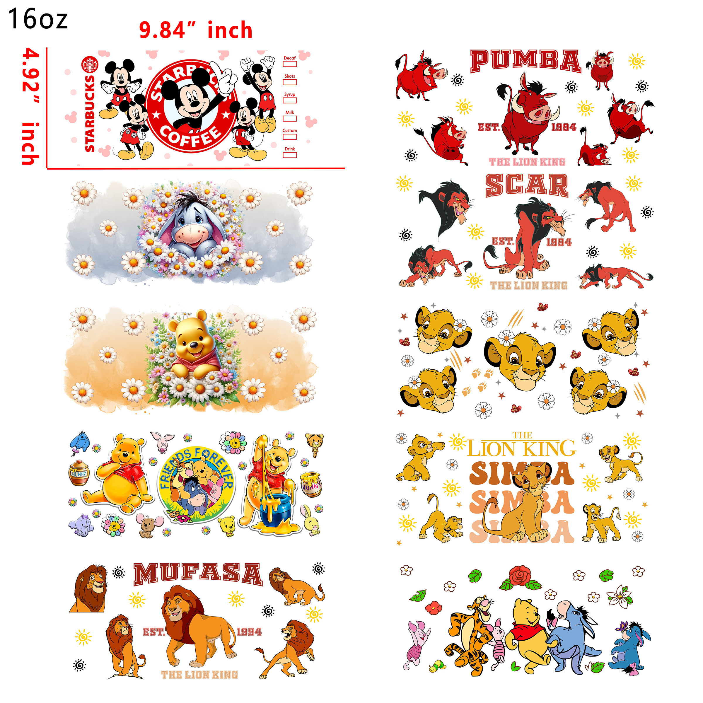 20 PCS Disney Mixed DTF Cup wraps 16OZ tumbler water proof