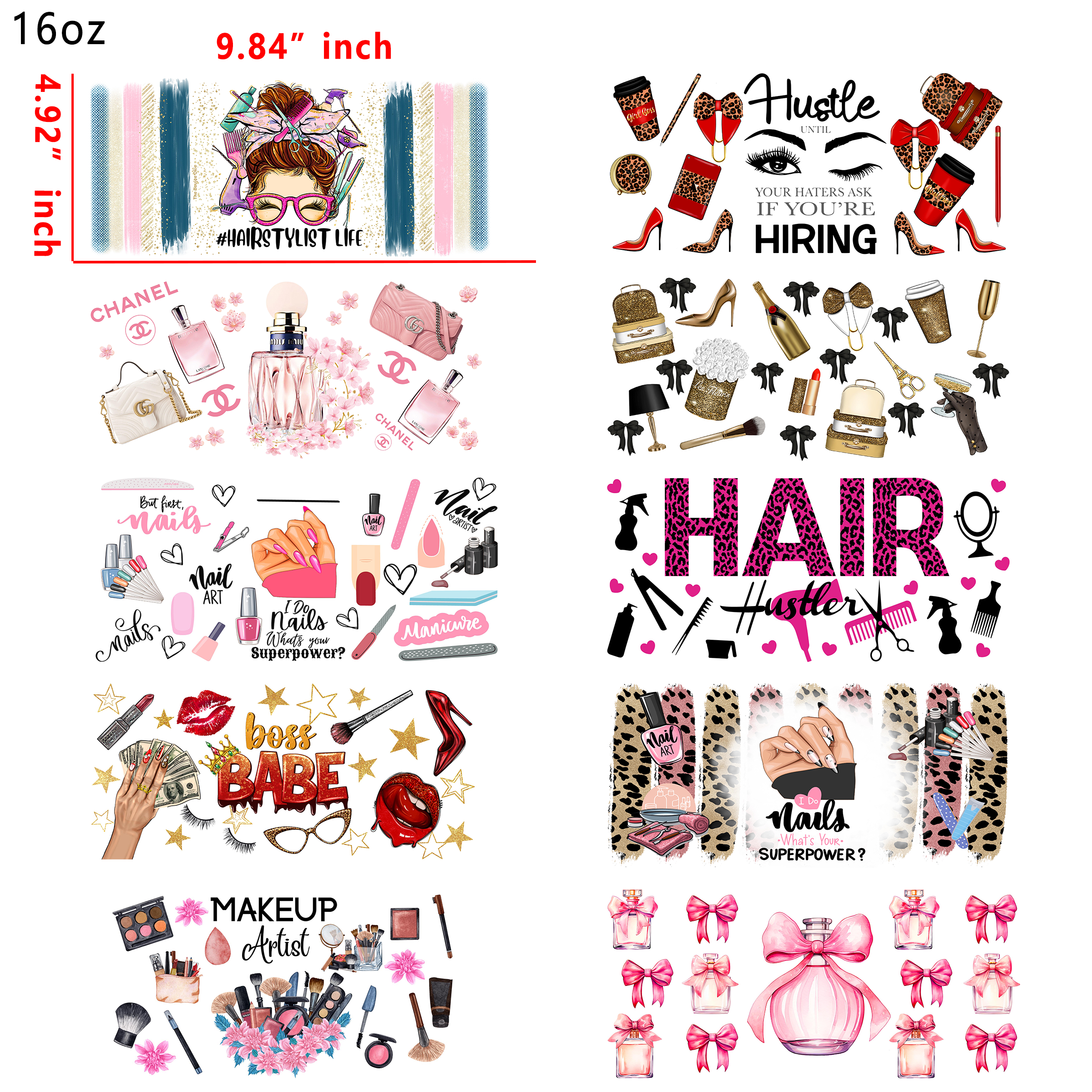 20 PCS Make up Girl Fashion UV DTF Cup wraps 16OZ tumbler water proof