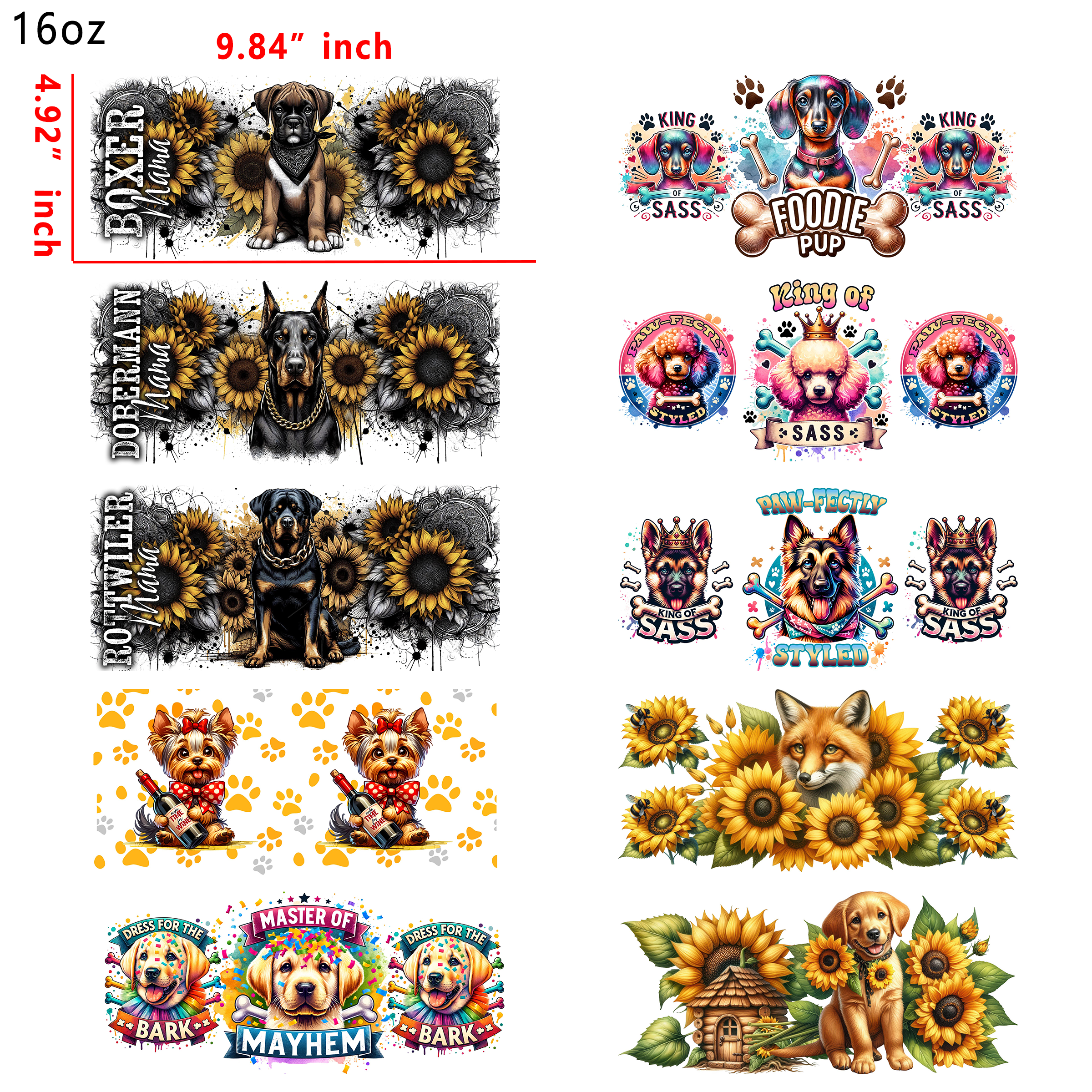20 PCS Animal Dog Puppy Game DTF Cup wraps 16OZ tumbler water proof
