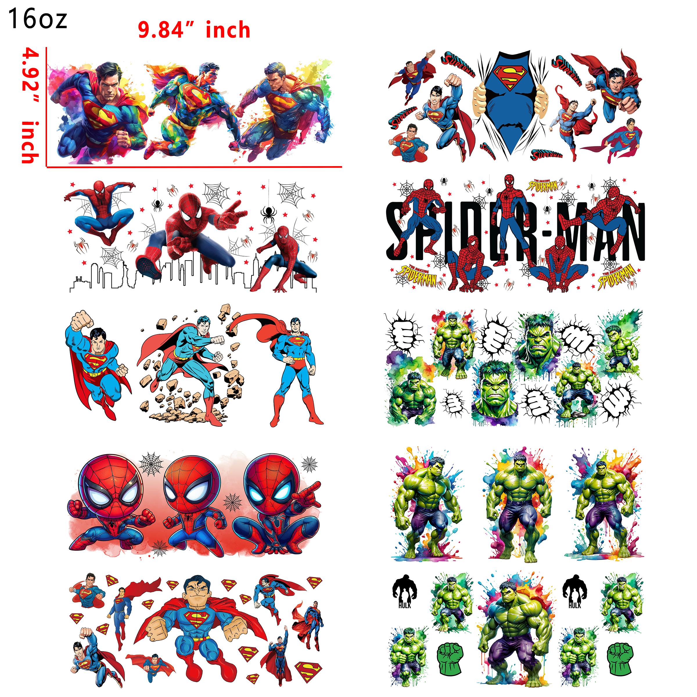 20 PCS Marvel DC Spiderman Deadpool Movie DTF Cup wraps 16OZ tumbler water proof