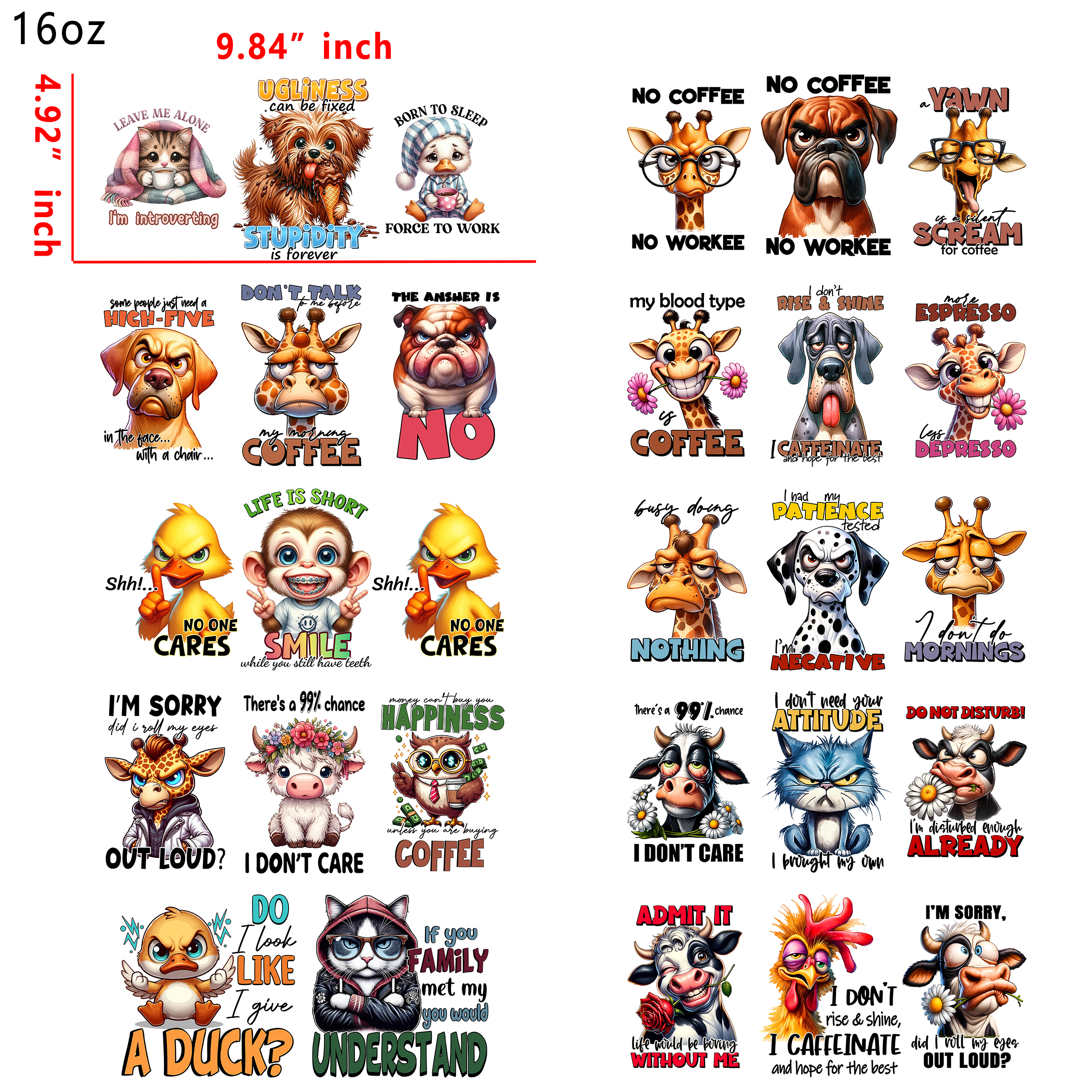 20 PCS Bad Animal  DTF Cup wraps 16OZ tumbler water proof